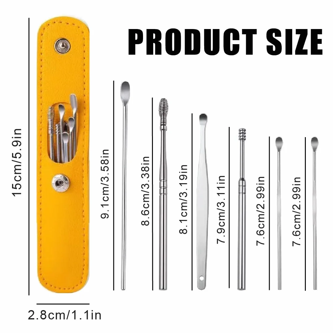 WeddHuis 14 Pezzi Pulisci Orecchie Kit di Rimozione del Cerume, Strumenti per Pulizia dell’Orecchio in Acciaio Inox, con Custodia Portatile in PU, per Adulti e Bambini Pulizia Dellorecchio