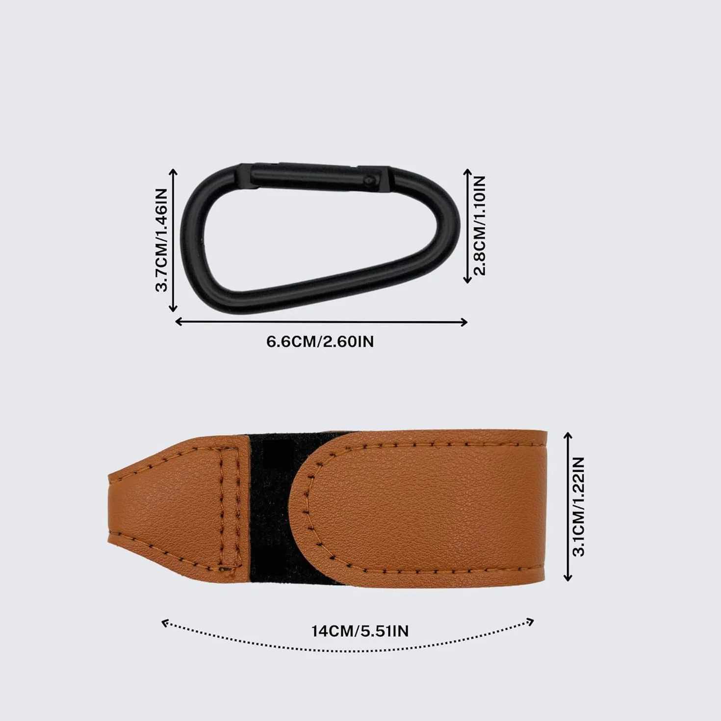 Shabany Gancio universale per passeggino, 2 pezzi, misura universale, gancio per passeggino, gancio da tasca, regolabile, robusto, con chiusura in , colore: marrone