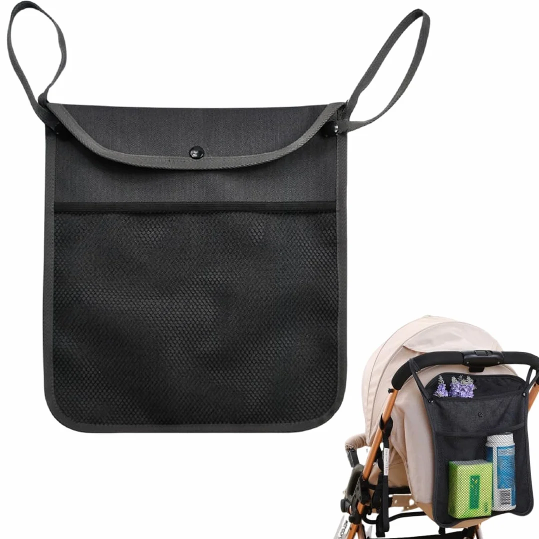 Organizer Universale per Passeggino Borsa Multiuso per Carrozzina Rete Portaoggetti per Passeggini Borsa per Spesa Organizer per Carrozzina (33 x 30 cm, Nero)