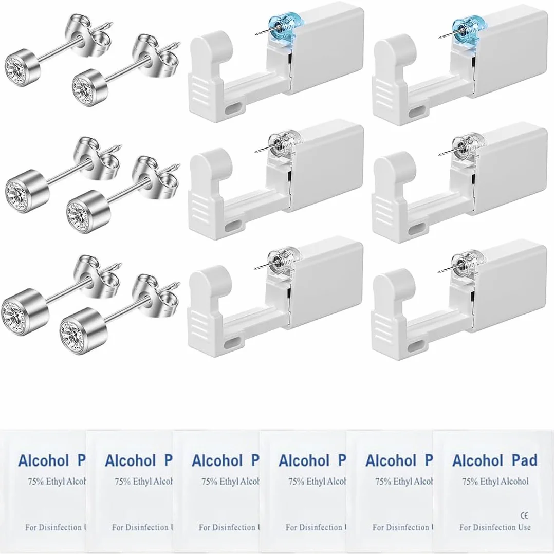 6 Pezzi Pistola per Buchi Orecchie Fai Da Te, Set Fori Sterili di Pistola Orecchini, con Orecchini, Strumento per Piercing Indolore Accessori piercing