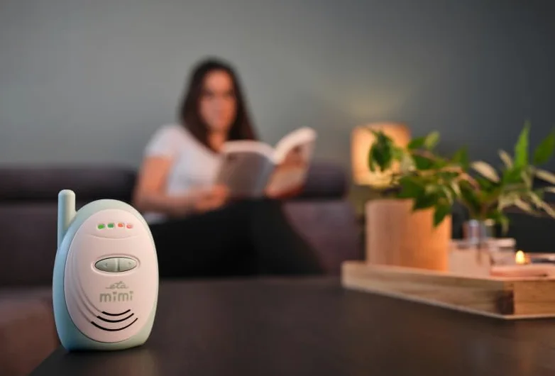 ETA Baby monitor Mimi - Baby Monitor audio 2,4 GHz con sistema FHSS, portata fino a 300 m, modalità Eco, comunicazione usa e getta, segnale debole e rilevamento della batteria