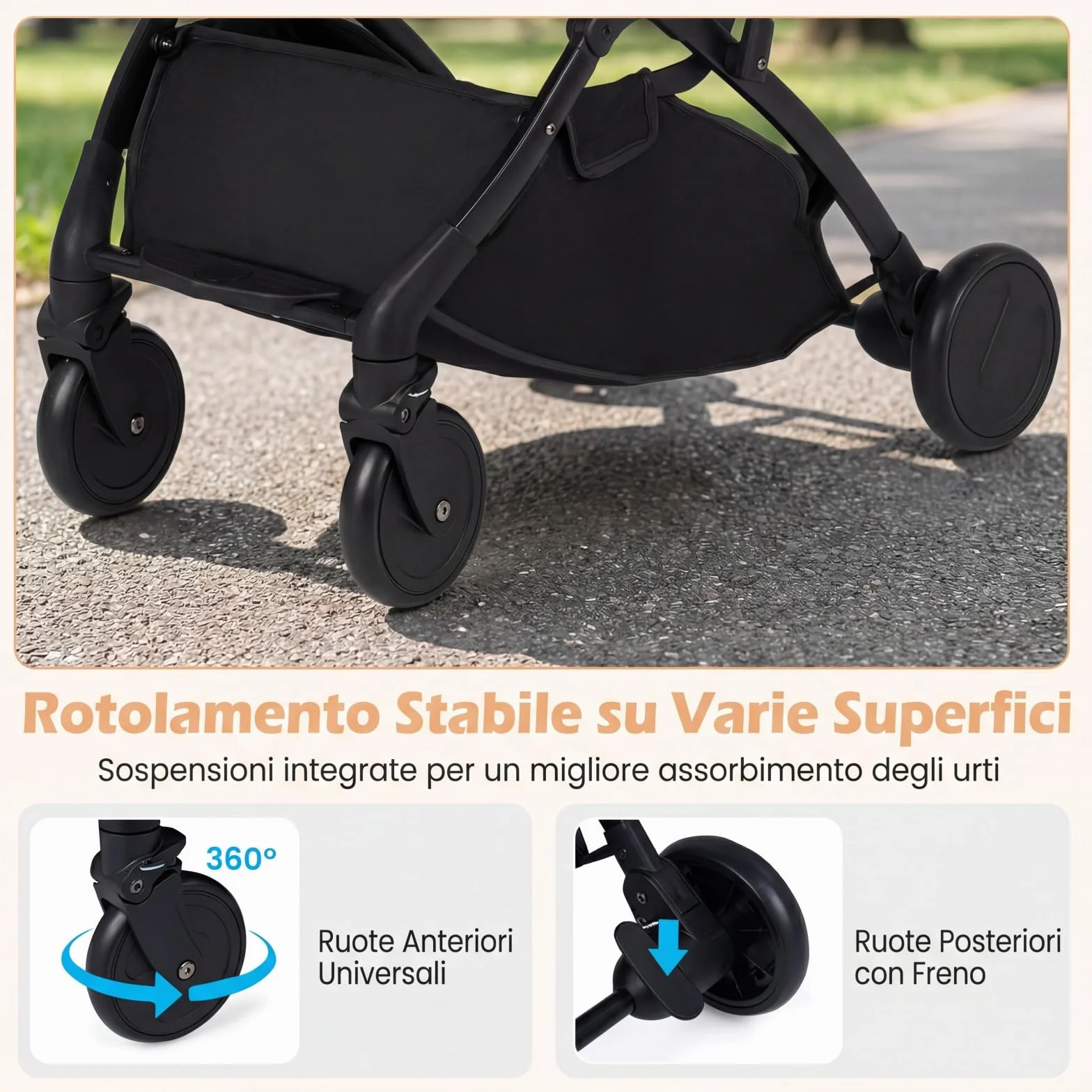COSTWAY Passeggino Leggero per Neonati con Tettuccio, Schienale e Poggiapiedi Reclinabili, Passeggino Pieghevole con Portabicchieri, Cestello Portaoggetti, per Bambini 0-3 Anni (Nero)