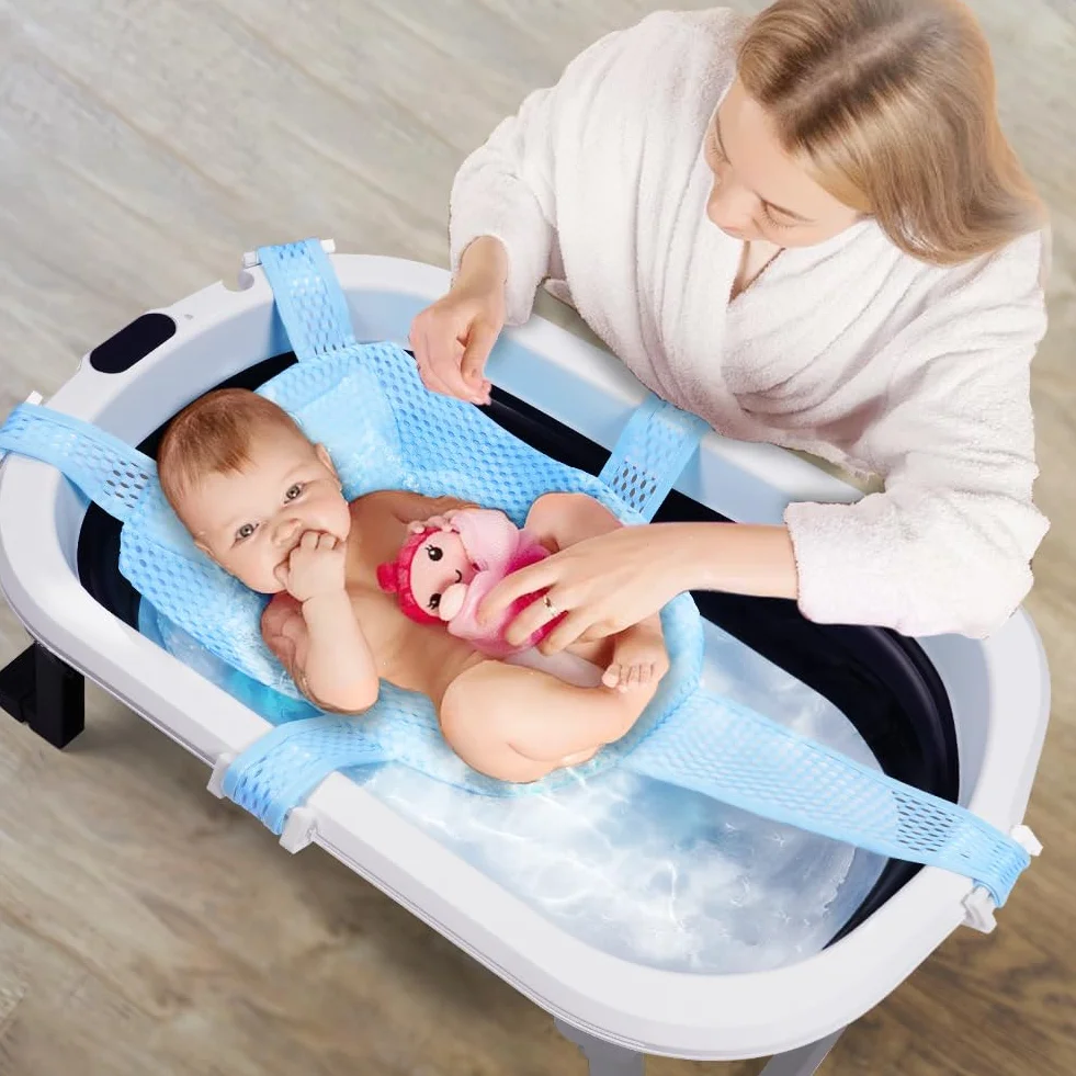 Aolso Cuscino Bagnetto Neonato, Galleggiante Tappetino da Bagno Per Bambini, Riduttore Vaschetta Bagnetto Confortevole, Supporto Pieghevole Per Vasca da Bagno (Azzurro)