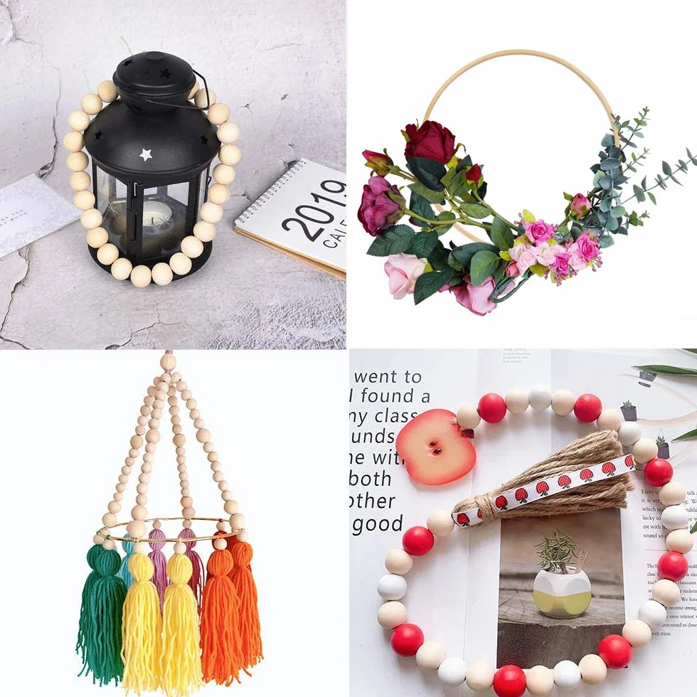 Kit telaio mobile in legno fai-da-te, campana a vento per culla, stella di perline in legno naturale artigianale, appendiabiti campana da letto, decorazioni per la casa cameretta regalo per bambini