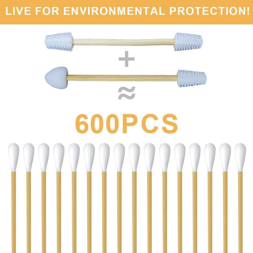 Set di 2 Cotton Fioc Riutilizzabili in Bambù e Silicone con Punta a Spirale per Trucco e Pulizia Orecchie con Custodia Magnetica da Viaggio