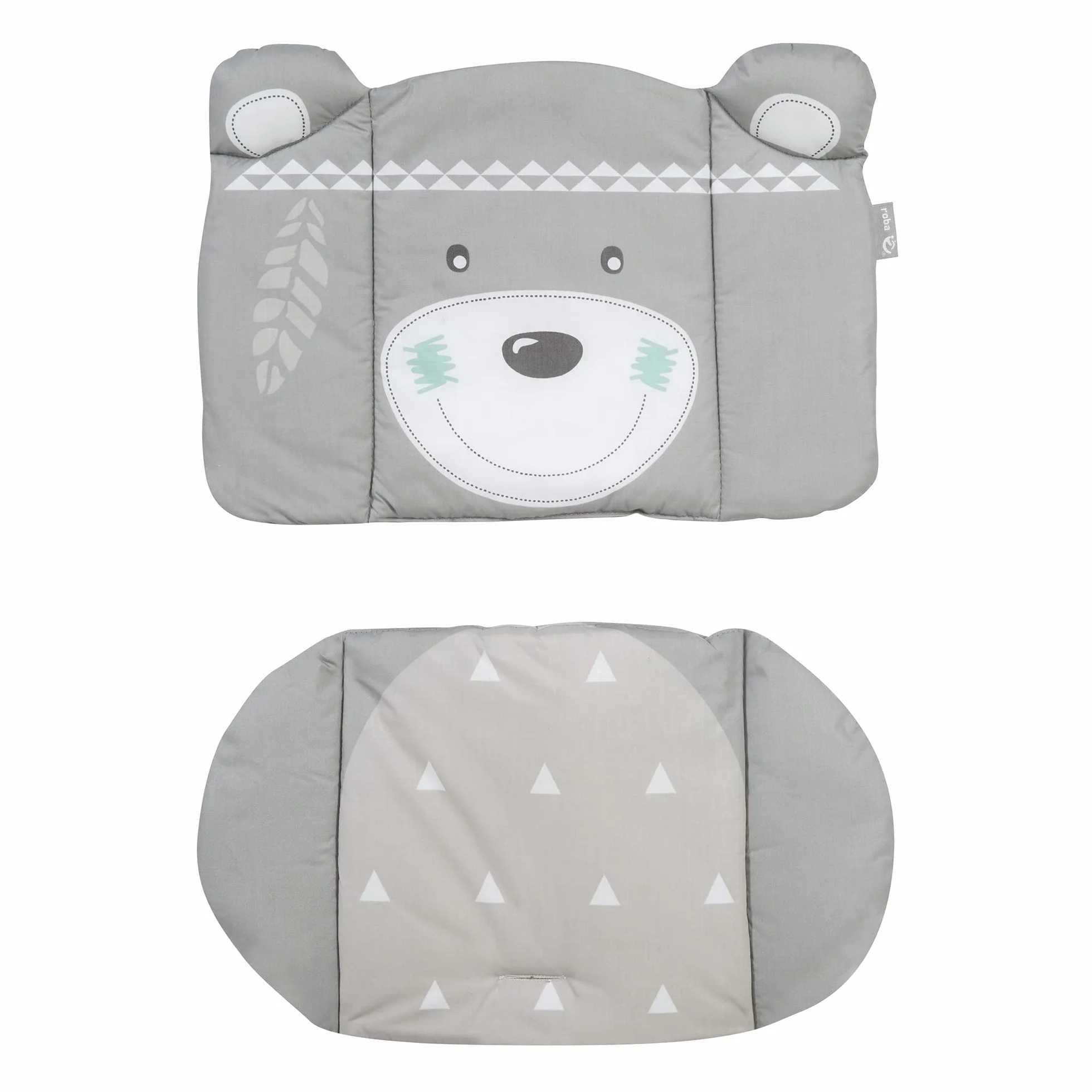 roba Cuscino Riduttore per Sedia e per Seggiolone Indibär – Set 2 Pezzi - Cotone Traspirante - Lavabile - Microfibra - Morbido e Imbottito - Resistente – Motivo con Orsetto - Grigio