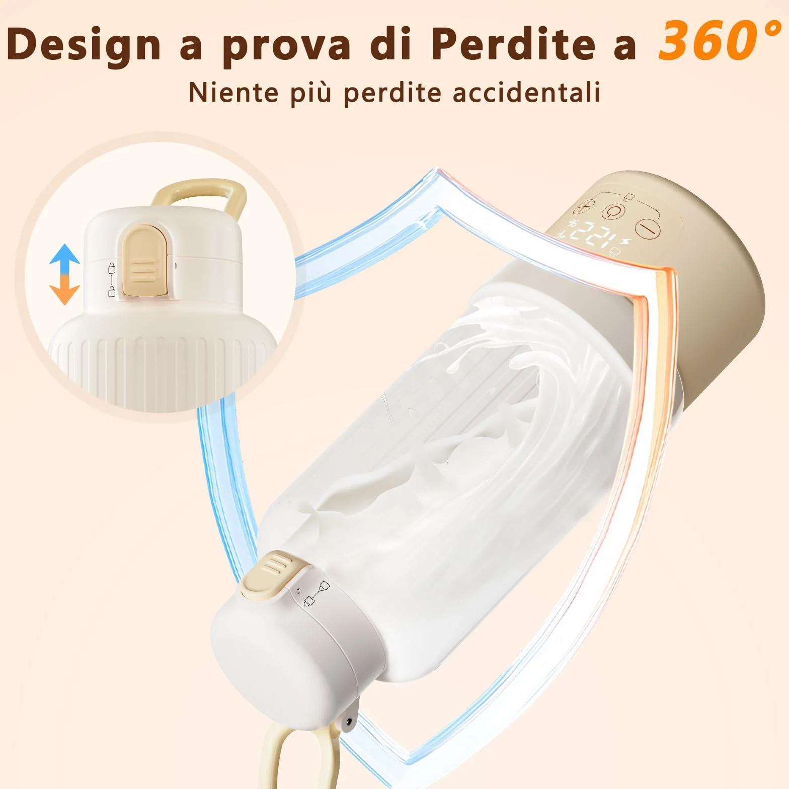 Robofun Scaldabiberon Portatile Senza Fili, Scalda Biberon Neonato Portatile, Riscaldamento Rapido e Lunga Durata della Batteria, Grande Capacità di 500ml, Comodo Da Usare Sempre e Ovunque