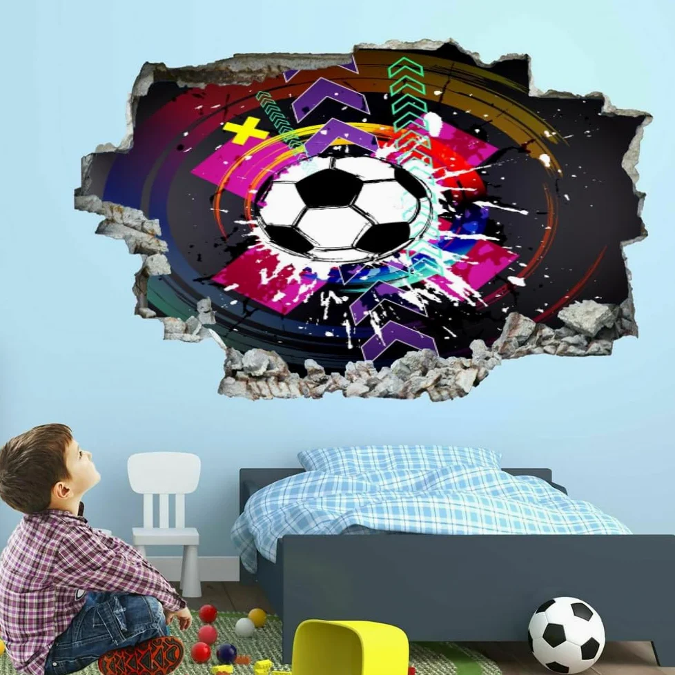 Decalcomanie Da Muro 3D Smashed Art Decor Calcio Tatuaggi Da Parete Wall Stickers Arte Astratta Per Ragazze Bambini Adesivo Murale Regalo Per La Casa 120x80cm
