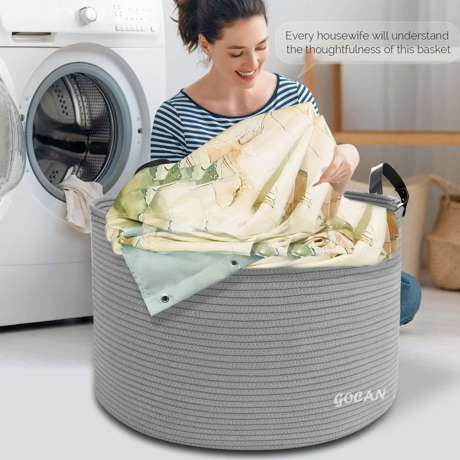 GOCAN XXXL Cesto Portaoggetti, Cesto Grande, Cesto per Biancheria in Corda di Cotone, Cesto per Biancheria per Coperte, Cuscini nel Soggiorno, Vestiti Giocattoli nella Cameretta dei Bambini, grigio