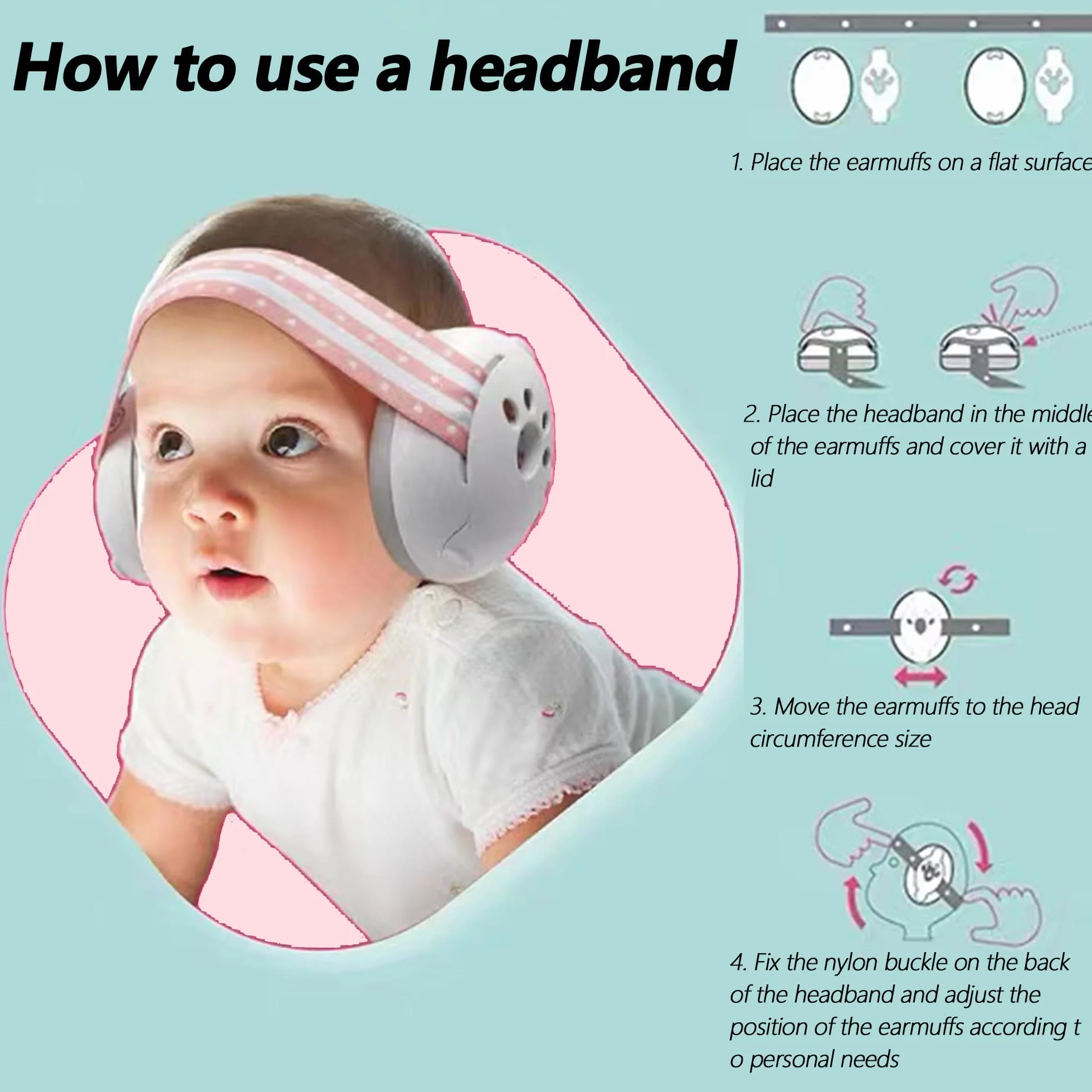 2 in 1 Cuffie Neonato Antirumore, 25db Caschi Antirumore Per Bambini-Cuffie Antirumore Per Bambini 0-4 Anni, Protettori Acustici Per Neonati, Antiscivolo E Antistress, Rosa