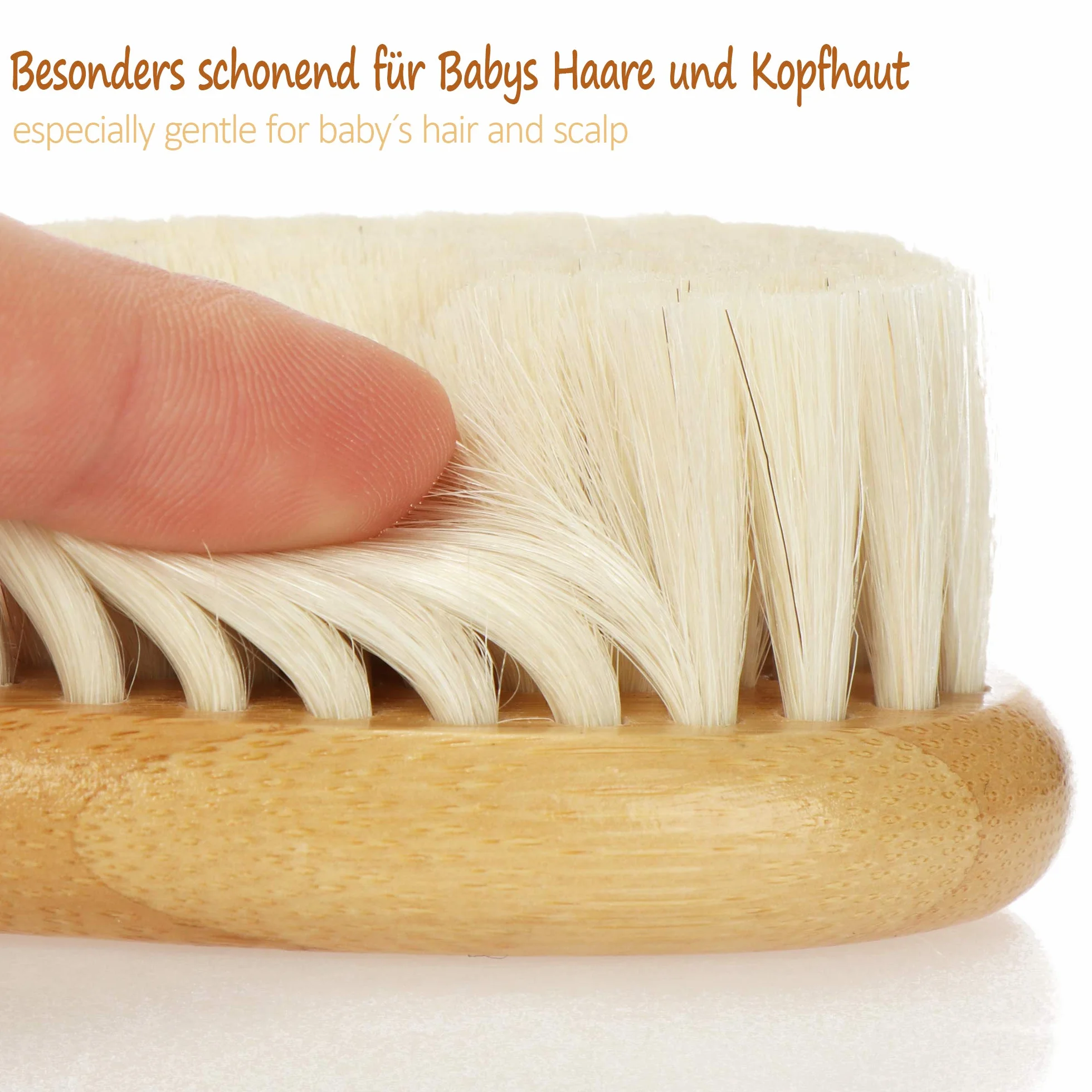 com-four® Spazzola per Neonati e Pettine per Neonati e Bambini Piccoli - Spazzola per Capelli in bambù con Morbida Lana di Pecora (Pettine + Spazzola per Capelli - Pecora)