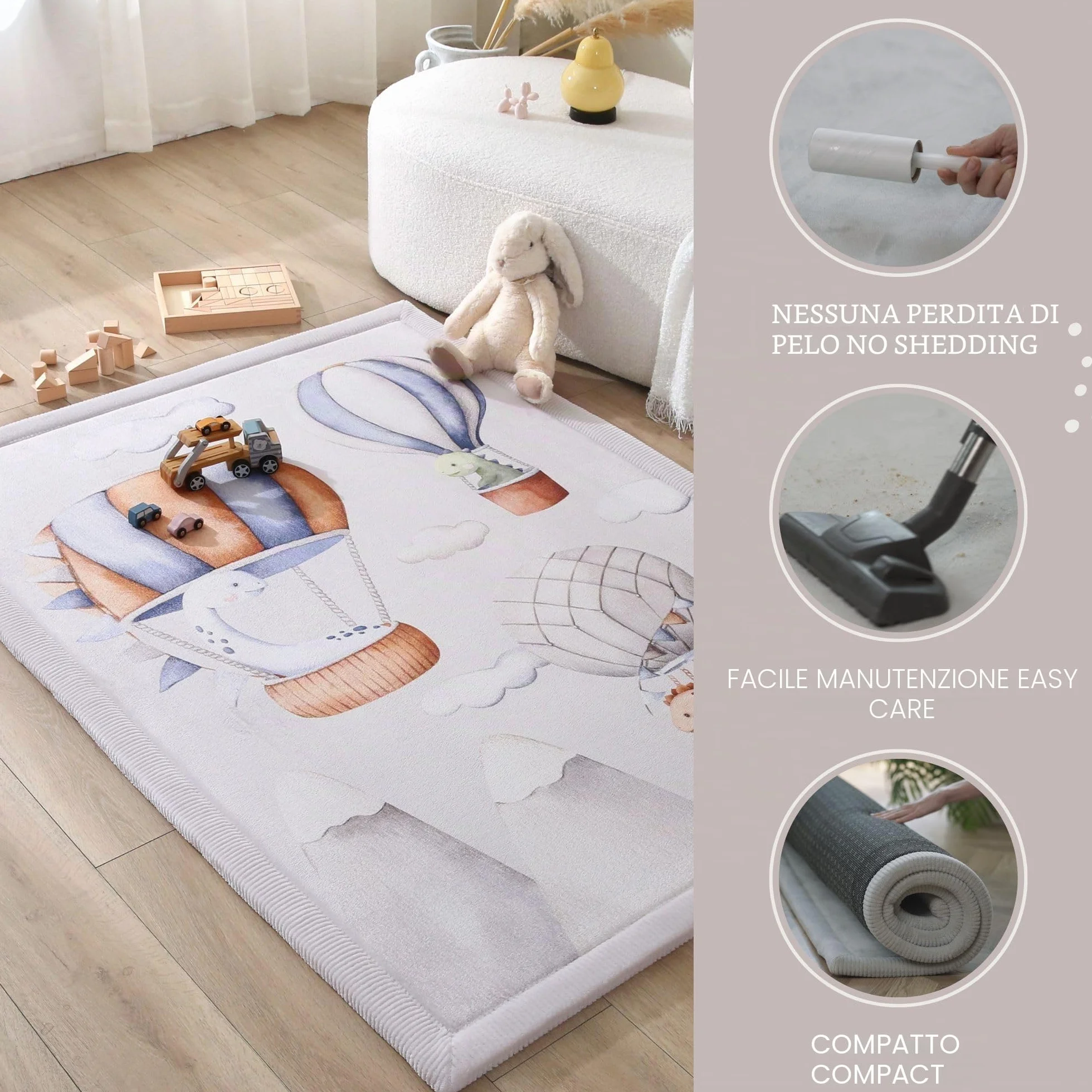 Hakuna Matte Tappetino per bambini, 170 x 120 x 2,5 cm, palloncini di dinosauro, tappetino per bambini, con memory foam, coperta da gioco antiscivolo, Tatami Bebe, pavimenti per bambini | Coral Velvet - Tappeto in schiuma ad alta densità, per gattonare, g