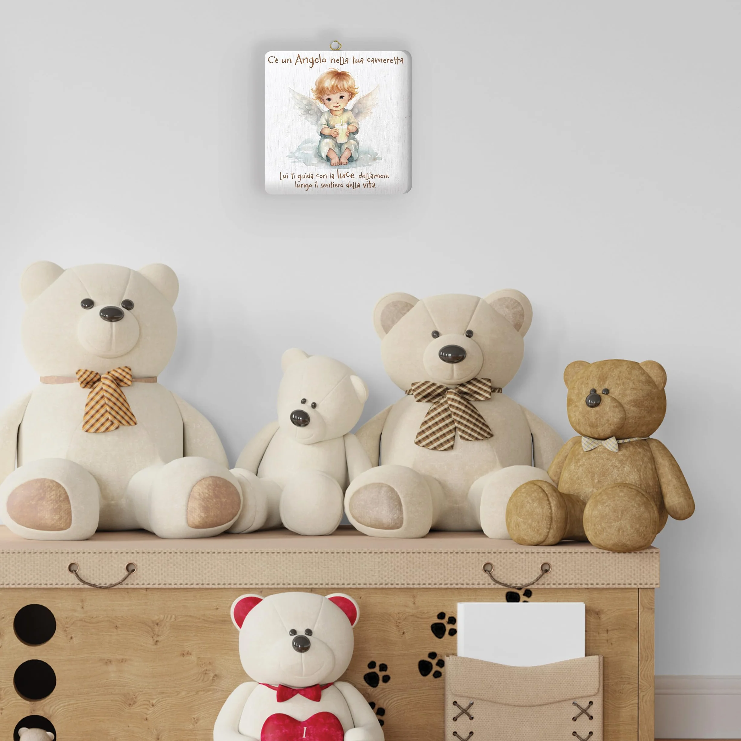 FRATELLI BONELLA - Quadro Angioletto con Candela per Bambini - Quadro in Legno 19x19 cm con Scatola Regalo - 100% Made in Italy