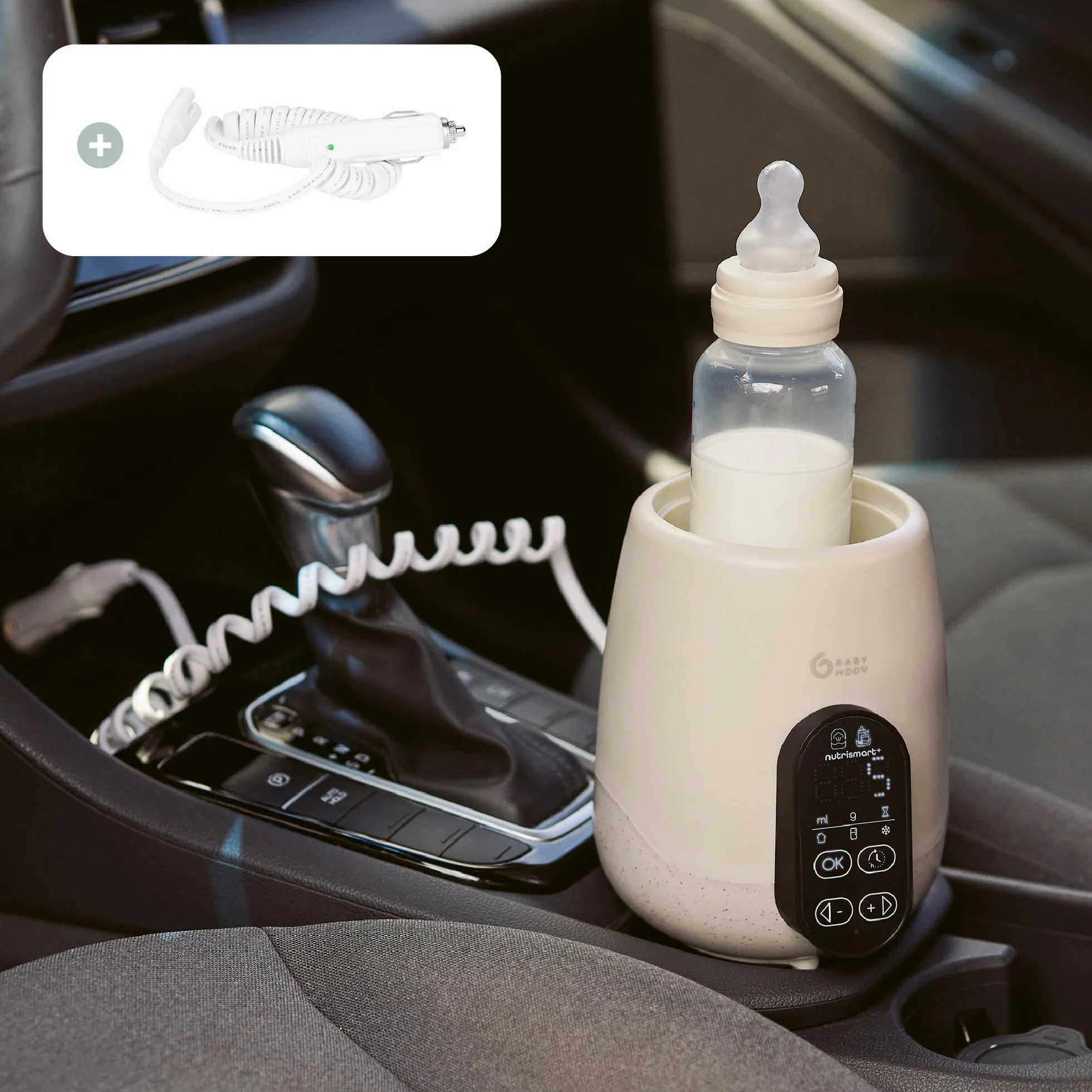 Babymoov Scaldabiberon e sterilizzatore NutriSmart(+) - Portatile - Casa e auto - Adattatore, cestello e coperchio inclusi - Riscaldamento programmabile - Funzione di mantenimento del calore per 1 ora