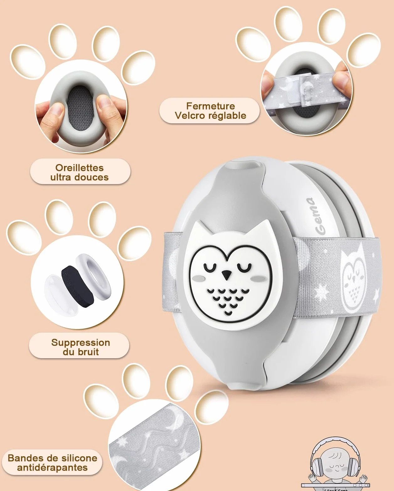 Lilian&Gema Bambino 2 in 1 Casco Anti Rumore Regolabile Casco Bambino Anti Rumore, Casco Anti Rumore Bambino per Meno di 48 Mesi, Sonno e Attività, Protezione Uditiva Per Bambini