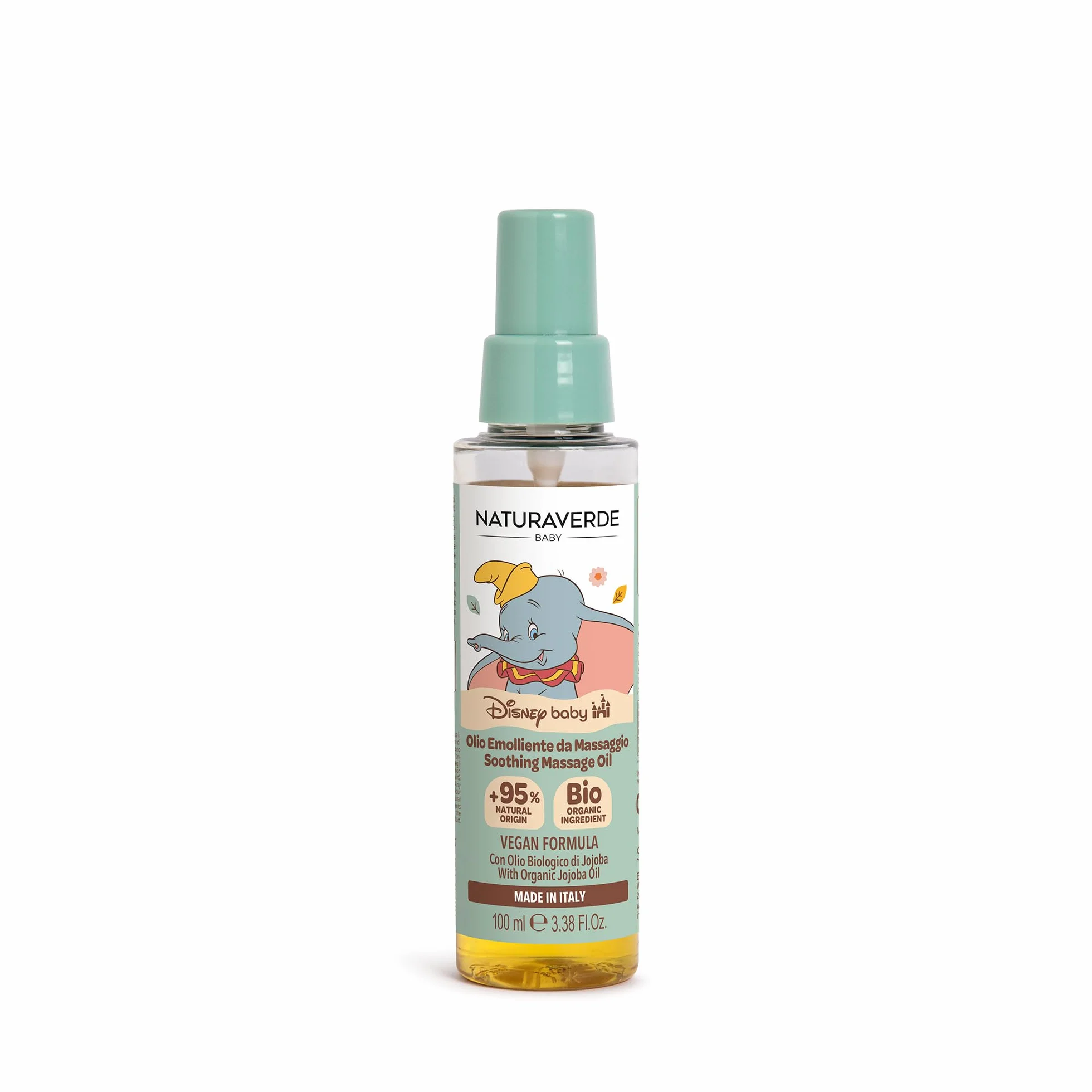 NATURAVERDE - Disney Baby Dumbo, Olio Massaggi Nutriente e Lenitivo 100ml, Con Estratti Vegetali, Ideale per Neonati