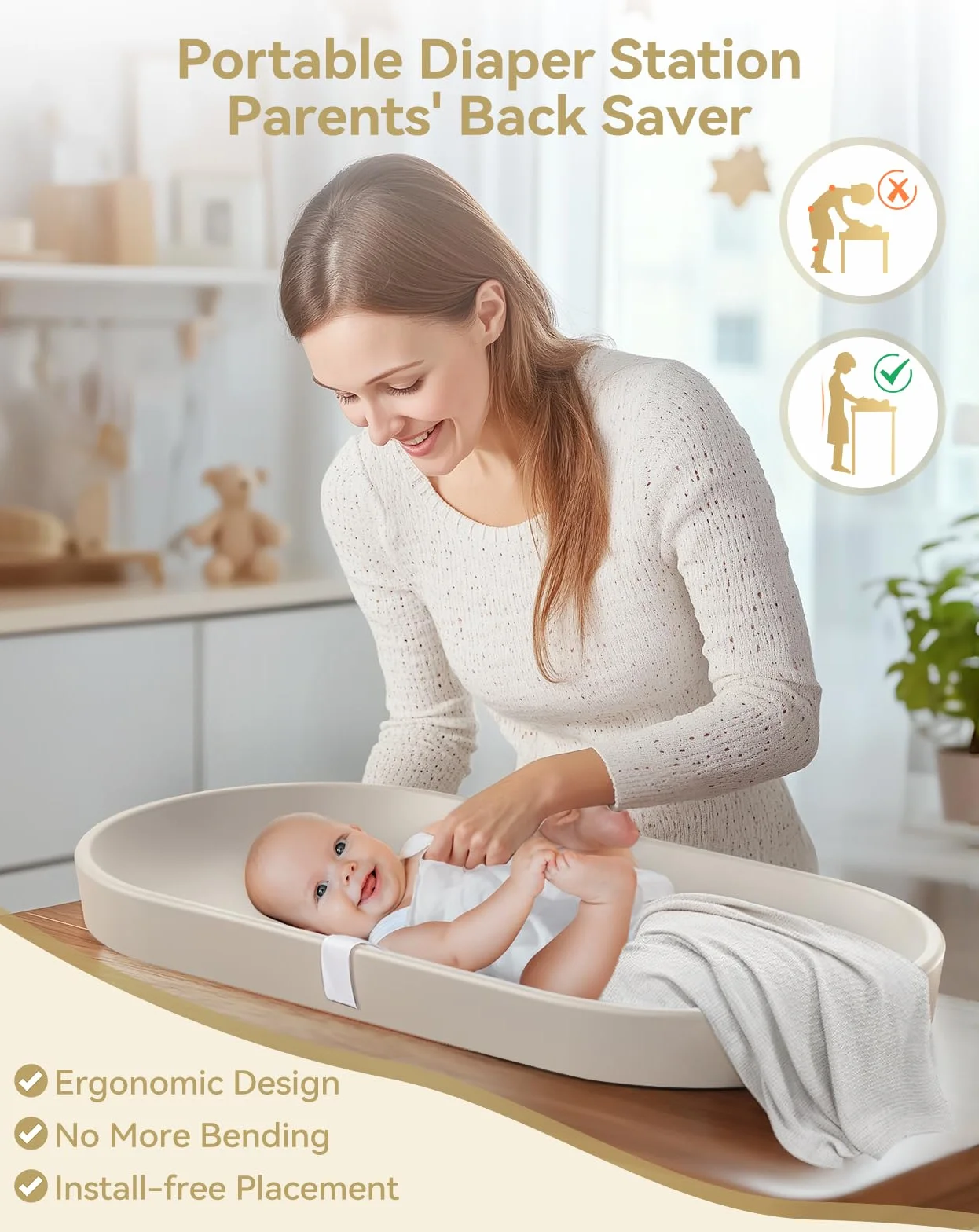COMOMY - Fasciatoio per Bambini per Comò - Fasciatoio Cancellabile con Cintura di Sicurezza, Impermeabile, Morbido, Leggero e Portatile, Facile da Pulire per il Cambio dei Pannolini in Viaggio