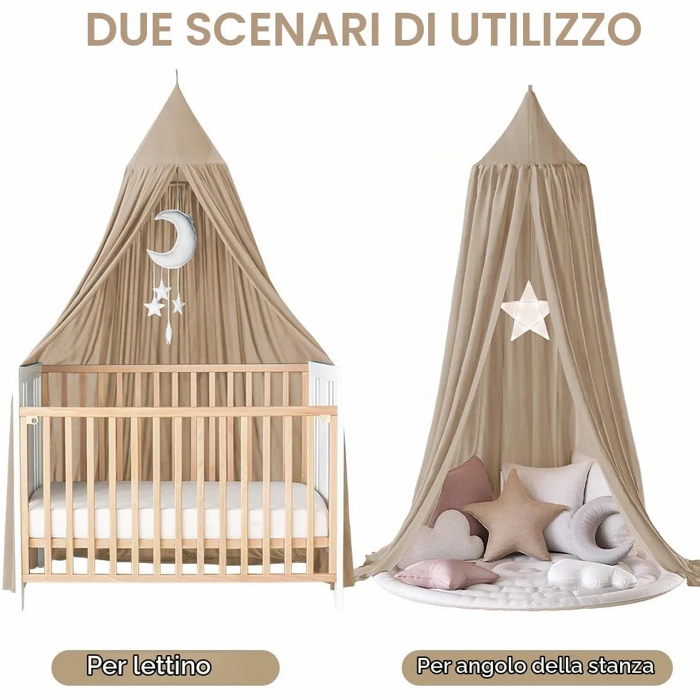 Aolso Baldacchino per bambini e bambine, 245 cm, tenda per letto rotondo, lettino con tenda sospesa, zanzariera, crepe (beige)