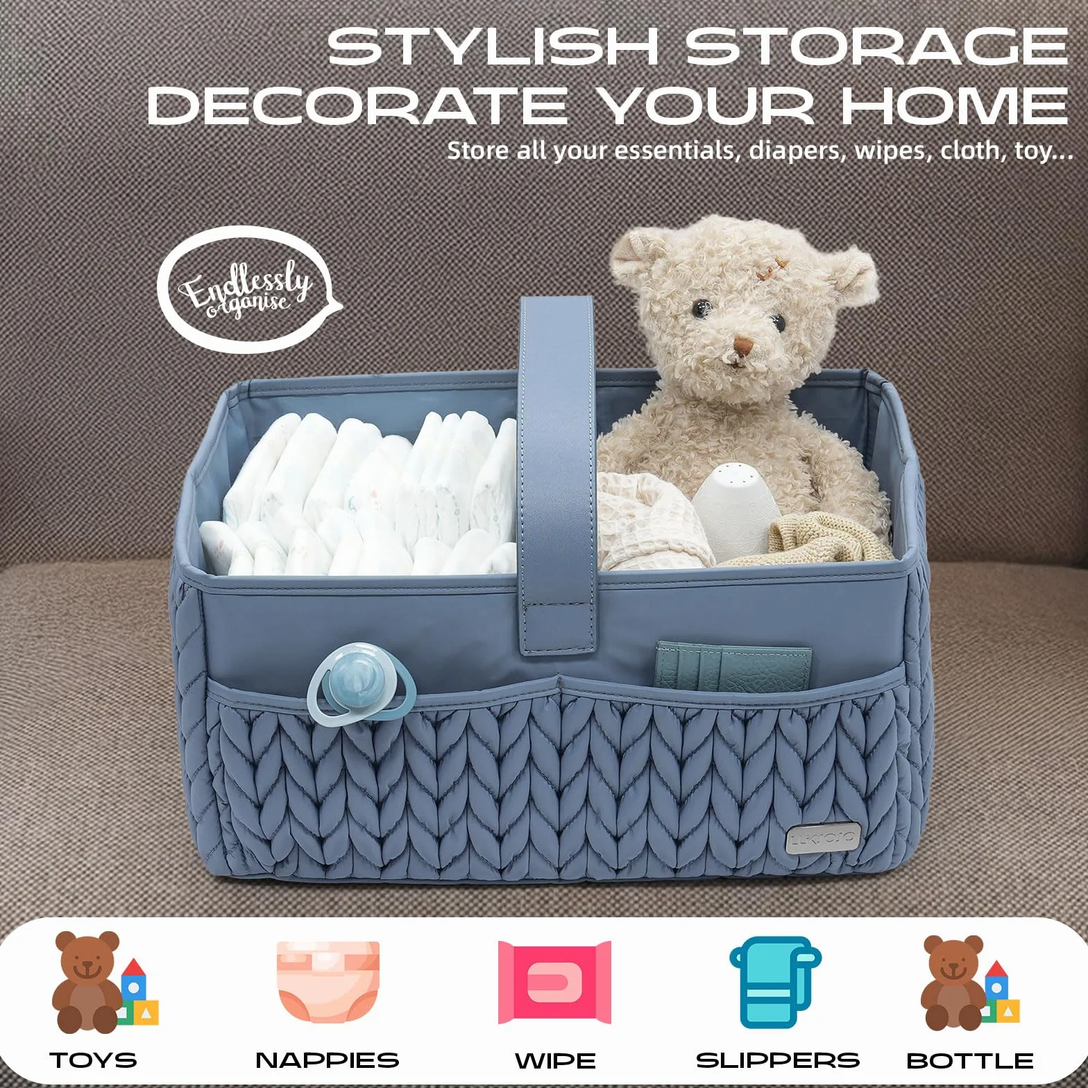 Organizer per pannolini, cestino portaoggetti portatile per neonati essenziali, cestino regalo per baby shower, cestino per fasciatoio, must have per ragazzi o ragazze, cestino per pannolini