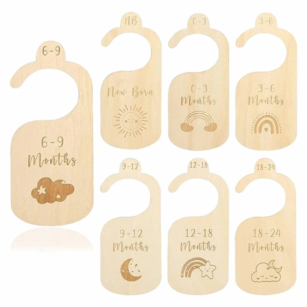 7 Pezzi Divisorio Per Armadio Bambini In Legno, Organizer Guardaroba Neonato Separatori Per Abbigliamento Per Classificare Vestiti Da 0 A 24 Mesi