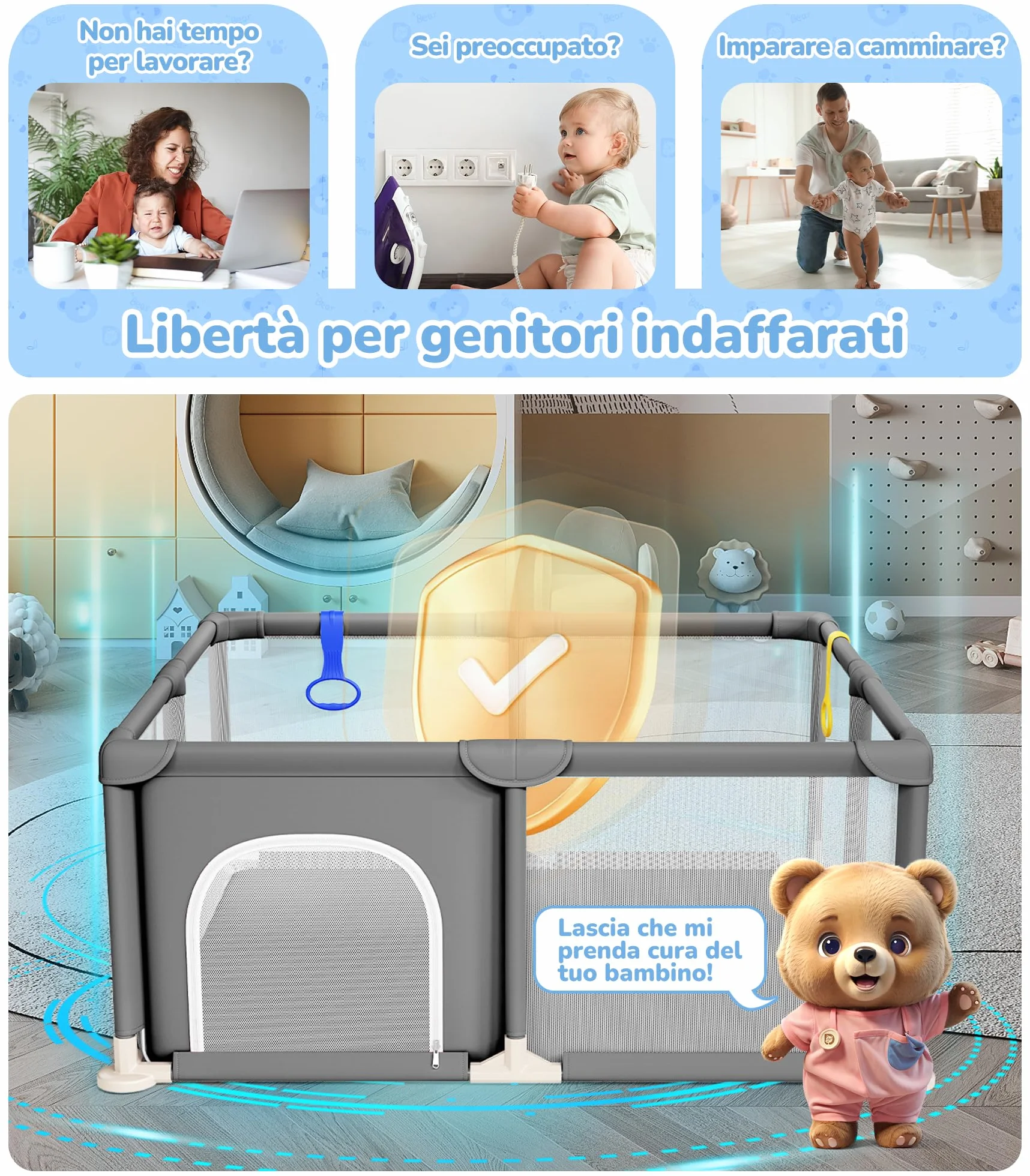 Dripex Box per Bambini Recinto Neonato - Small - Grigio Scuro | 124 x 124 cm Rete Traspirante Tessuto Oxford 210D, 2 Anelli di Gioco