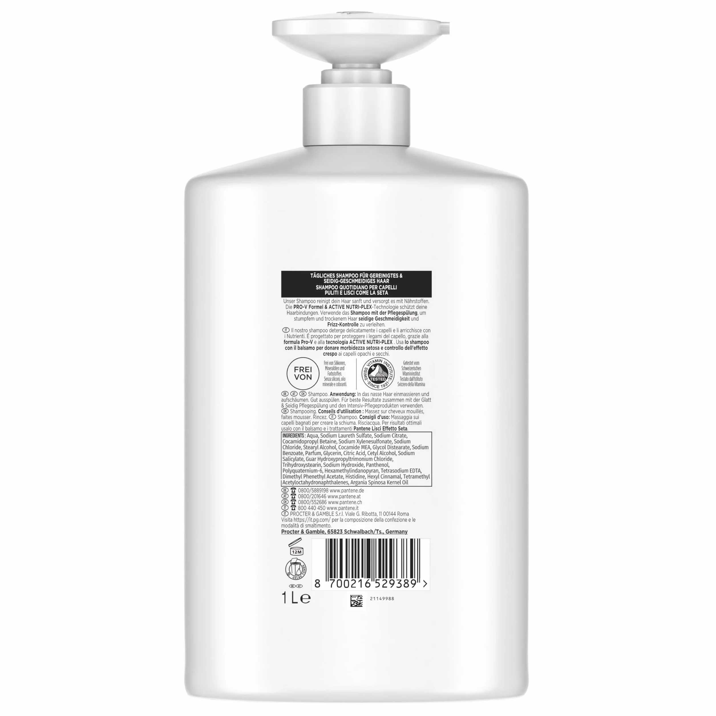Pantene Pro-V Shampoo Lisci Effetto Seta per capelli Crespi e Opachi, con Pro-V e Active Nutri-Plex, 1000 ml