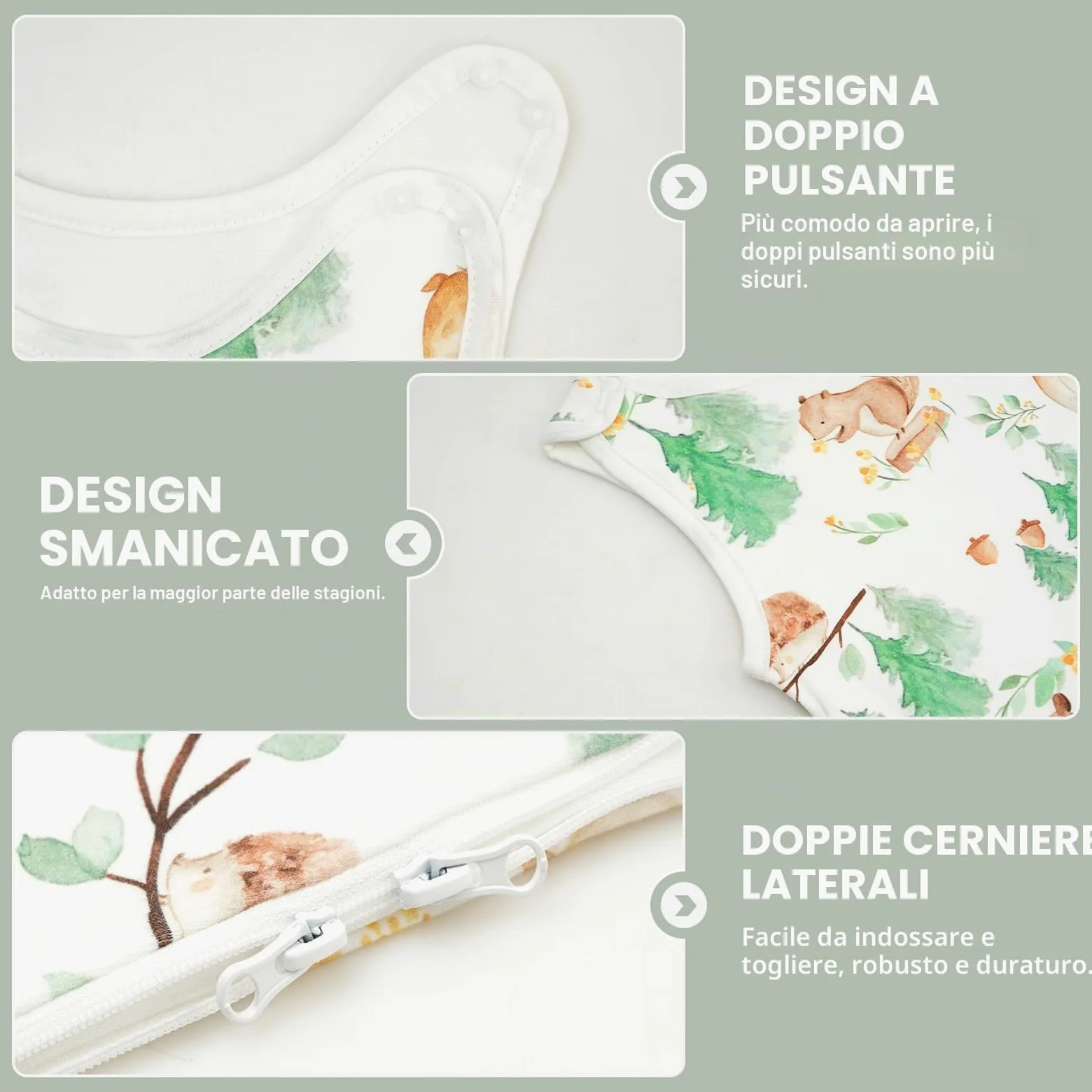 WYTbaby Sacco nanna per bambini 1 Tog, 100% cotone, sacco nanna per tutto l'anno