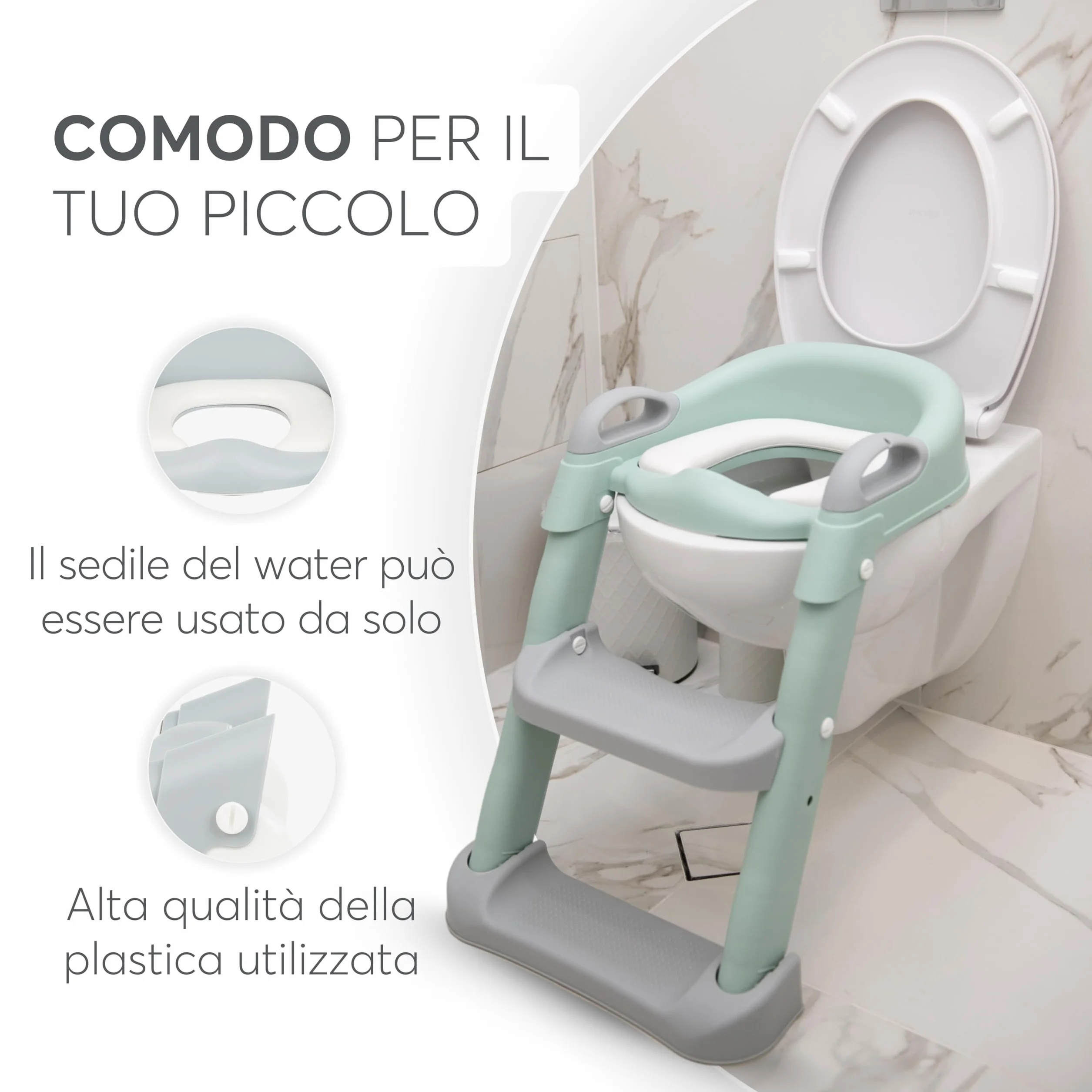 KikkaBoo Riduttore WC bambini con scaletta LEA, Educatore da toilette, Pieghevole e regolabile, Design anatomico, Imbottitura morbida rimovibile, Maniglie, Antiscivolo, 18+ mesi, Grigio