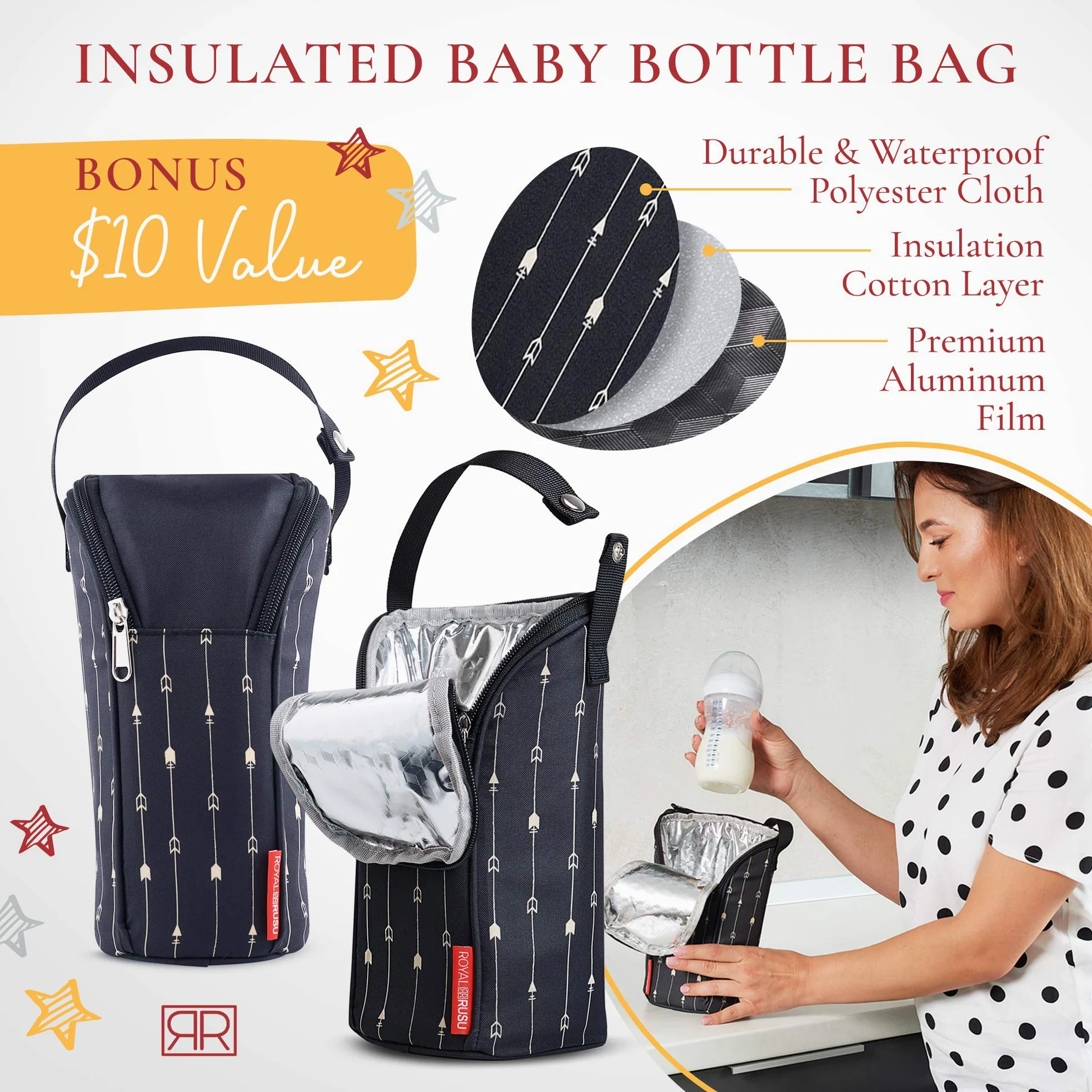 B0NUS - Fasciatoio portatile impermeabile per pannolini – Borsa termica per biberon 2 in 1, borsa per cambio pannolino e fasciatoio portatile con cuscino integrato (nero)