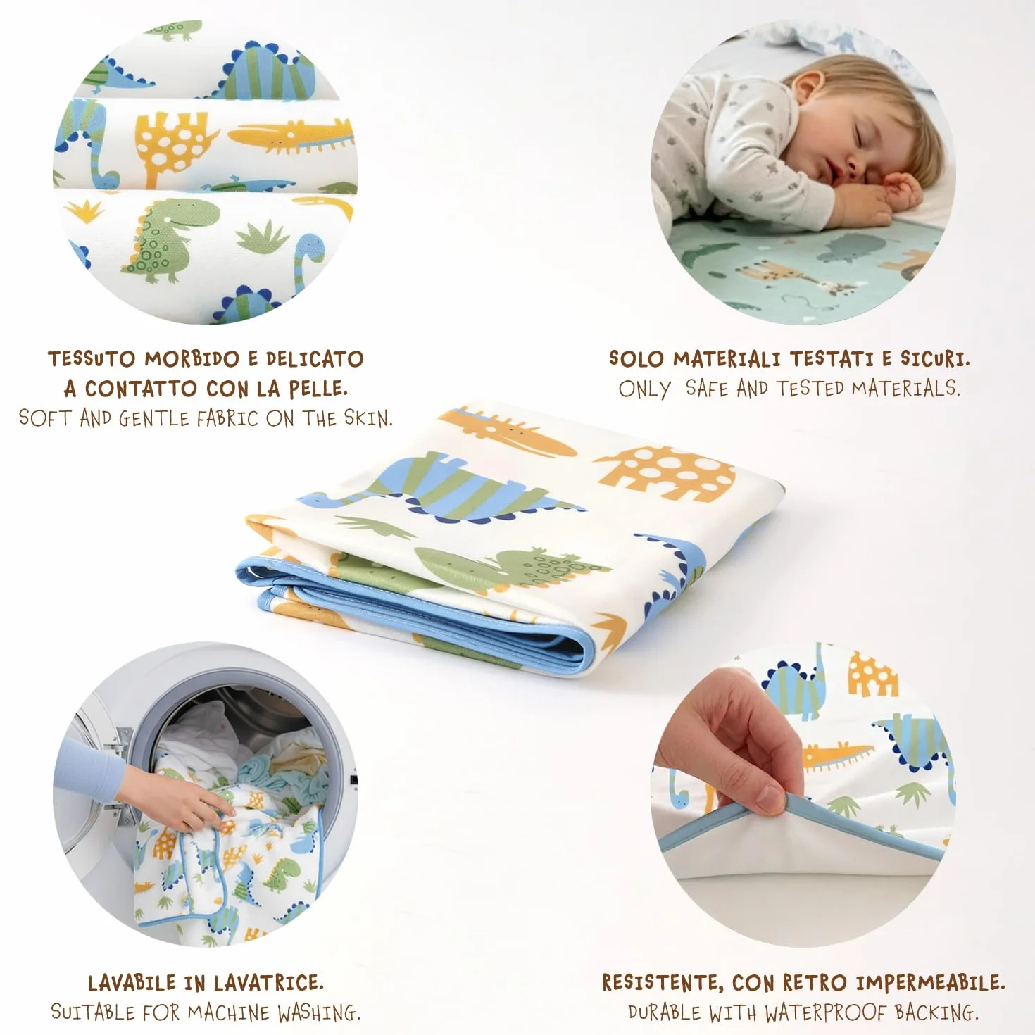 PERLETTI Traversine Neonato Fasciatoio Impermeabili Pacco Doppio - Traversa Teli Cambio Bambino Lavabili in Lavatrice - Traverse Bimbo Riutilizzabili Versatili Morbide (Set Azzurro + Verde, 50x70 cm)