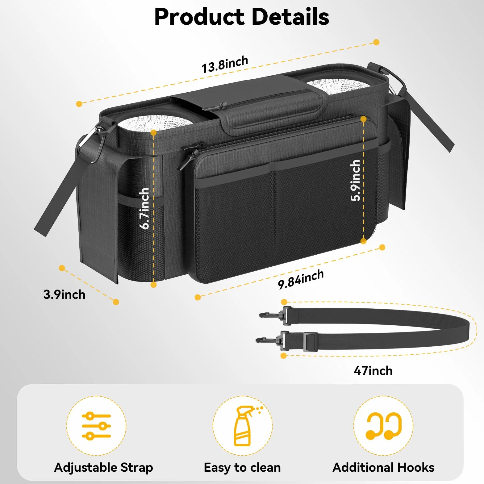 KDD Borsa Passeggino con Portabicchieri Isolato, Borsa per Passeggino con Tasca da Polso e Tracolla Staccabili, Organizer per Passeggino Universale, Borsa Carrozzina Neonato per Uppababy, Doona, Nuna