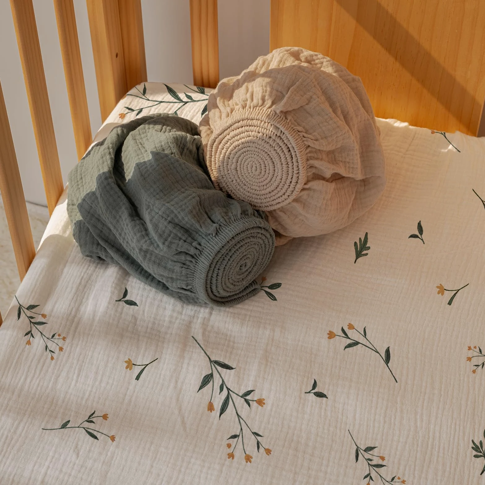 Gllquen Baby Confezione da 3 lenzuola in mussola per mini culla, traspiranti, con angoli, in cotone morbido e accogliente, per neonati e ragazze, con angoli universali, 96 x 66 cm (verde)