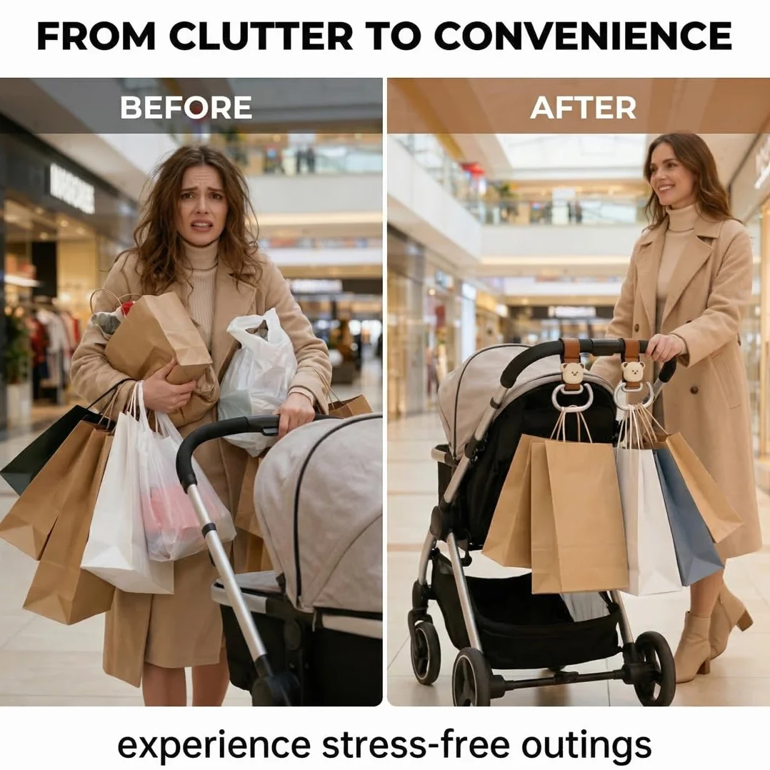 Passeggino Gancio Universale, 2 Pezzi, Accessori Passeggino, Ganci per Passeggino, Leggero E Resistente, Appendi la le borse in tutta sicurezza sulla tua Carrozzina o sul Passeggino
