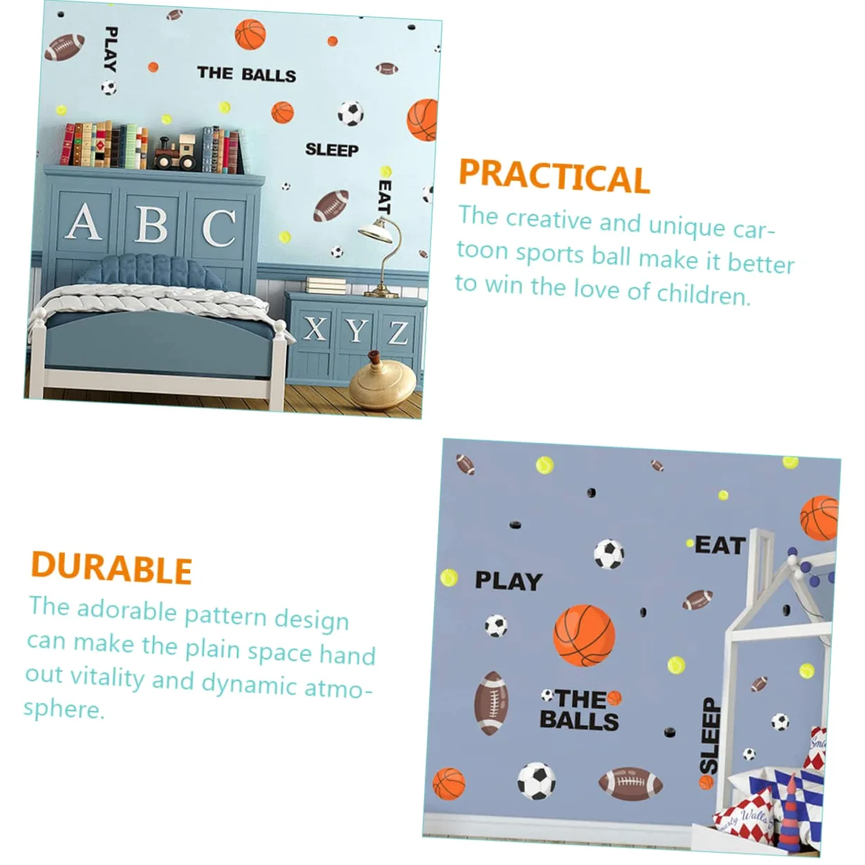 BESTonZON 3pezzi Adesivi Murali Sportivi Per Ragazzo Ragazza Decorazioni Rimovibili Con Palloni Da Calcio e Basket Stickers Creativi Per Cameretta Facili Da Applicare