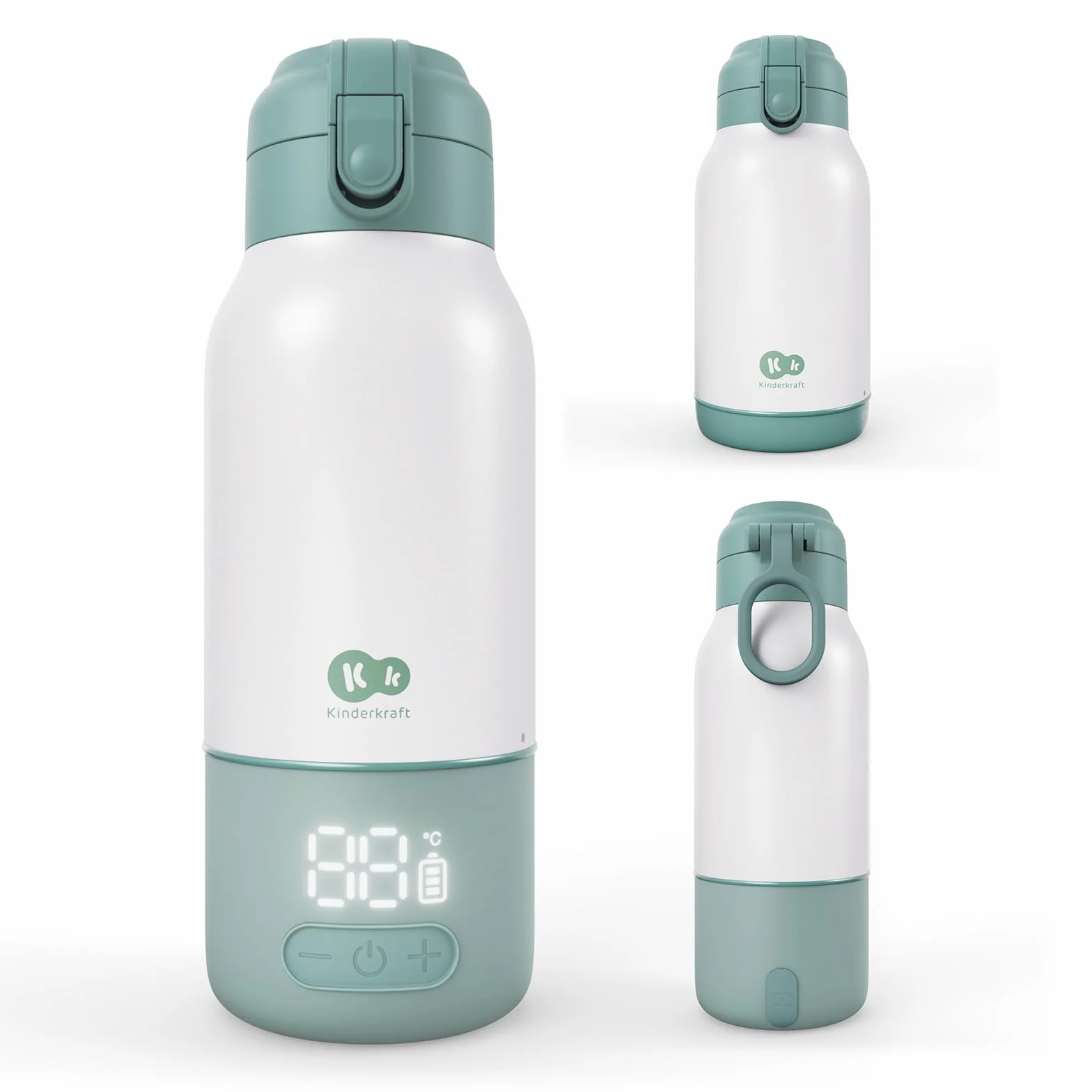 Kinderkraft GAJA scaldabiberon portatile e thermos 2 in 1 500 ml, 5 livelli di temperatura 37–55°C, batteria rimovibile, mantiene il calore fino a 20 h, ricarica USB-C, Verde