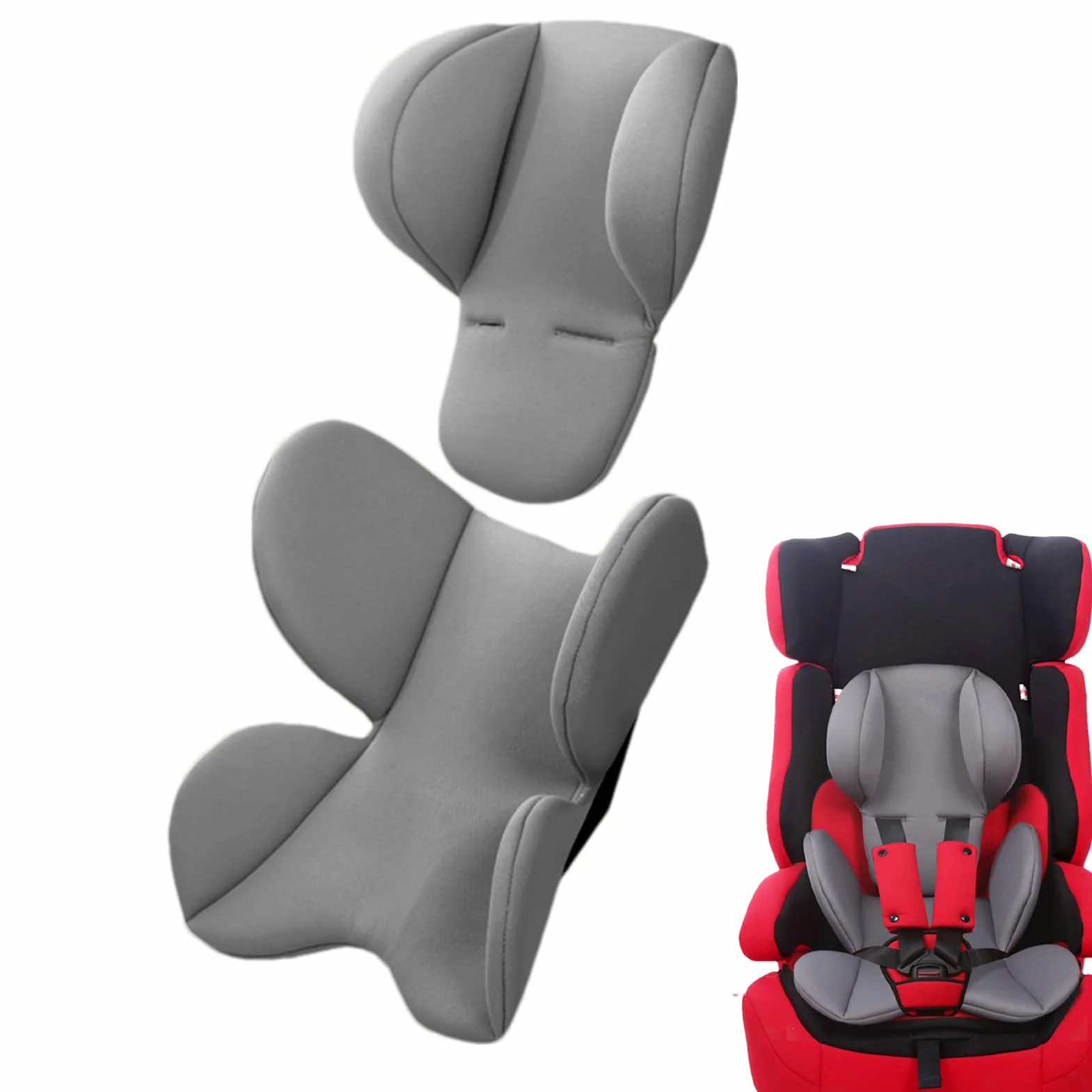 Generisch Riduttore per seggiolino per bambini, antiallergico, inserto per seggiolino auto (47 x 35 cm + 36 x 32 cm, include testa, un supporto per il corpo e la schiena)