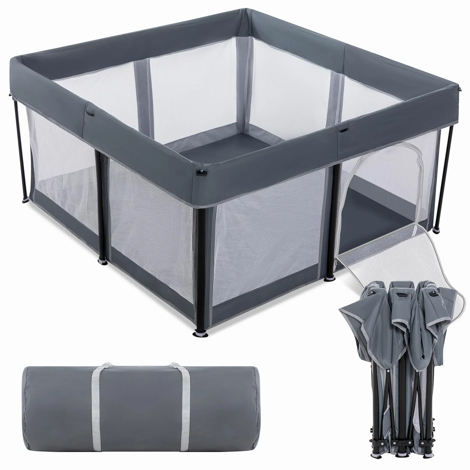 Box pieghevole per bambini, 127 x 127 cm, extra large, per neonati e bambini, centro attività per interni ed esterni con recinzione, grigio