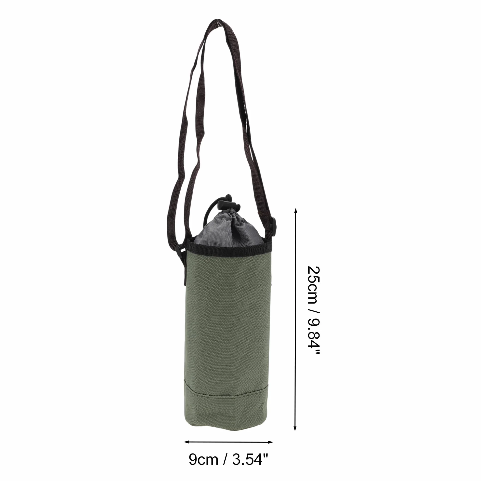 Borsa Isolante per Bottiglia d'Acqua in Tessuto Oxford Cotone Perlato Pellicola in Alluminio Portatile Antiurto con Tracolla Regolabile Sport All'Aperto, 25x9cm, Verde militaresco