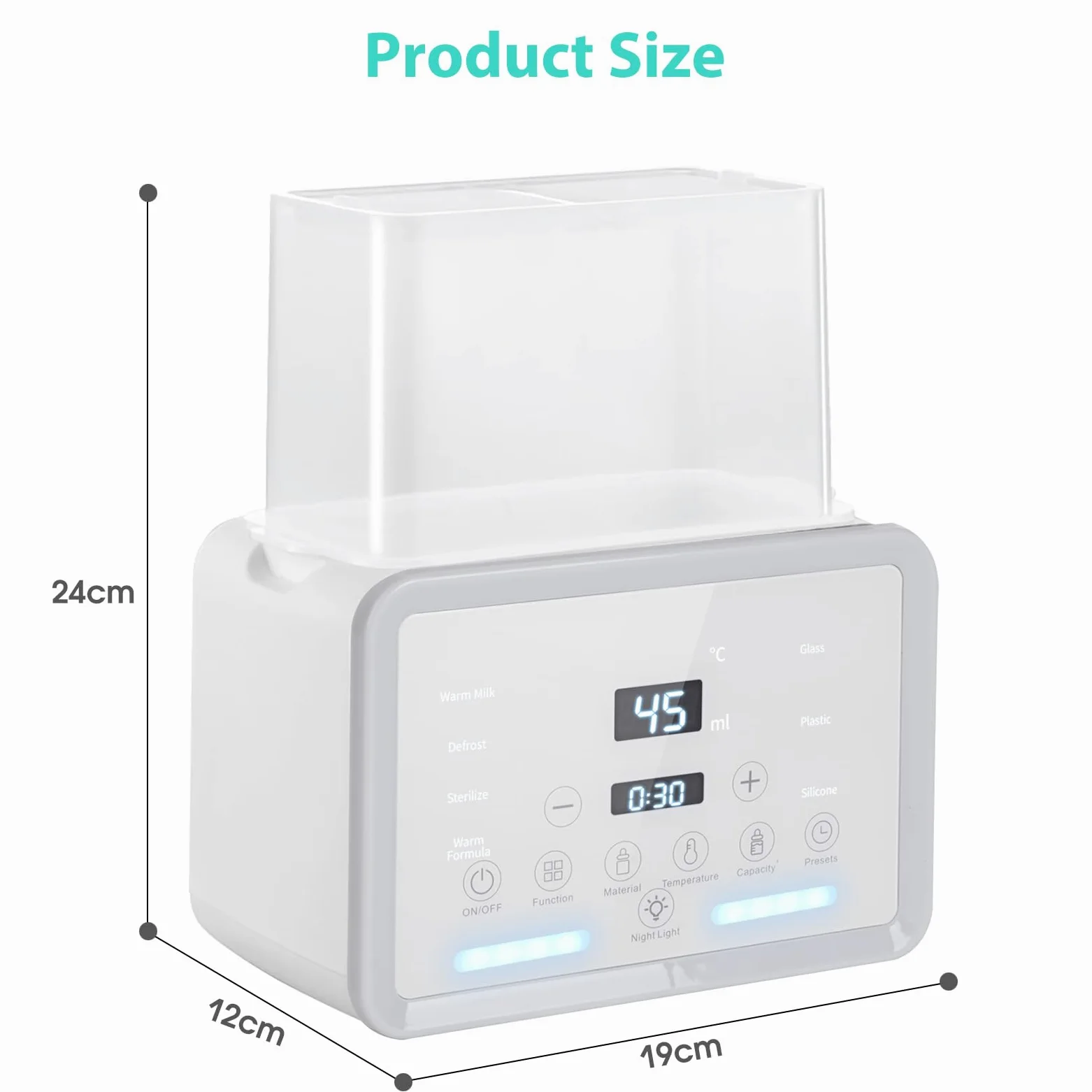 Scaldabagni e sterilizzatori 7 in 1, scaldabiberon riscaldato, con display LCD e controllo preciso della temperatura (bianco)