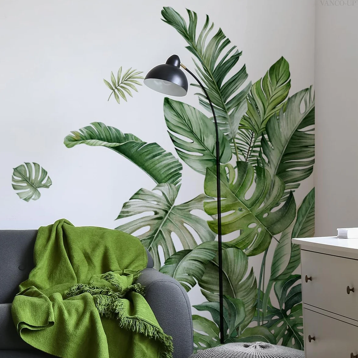 WandSticker4U®- Stickers muraux PLANTES vertes MONSTERA (75x93 cm) I Autocollant mura salon feuilles tropicales palmiers jungle I Déco murale chambre adulte cuisine salle de bain meubles grand