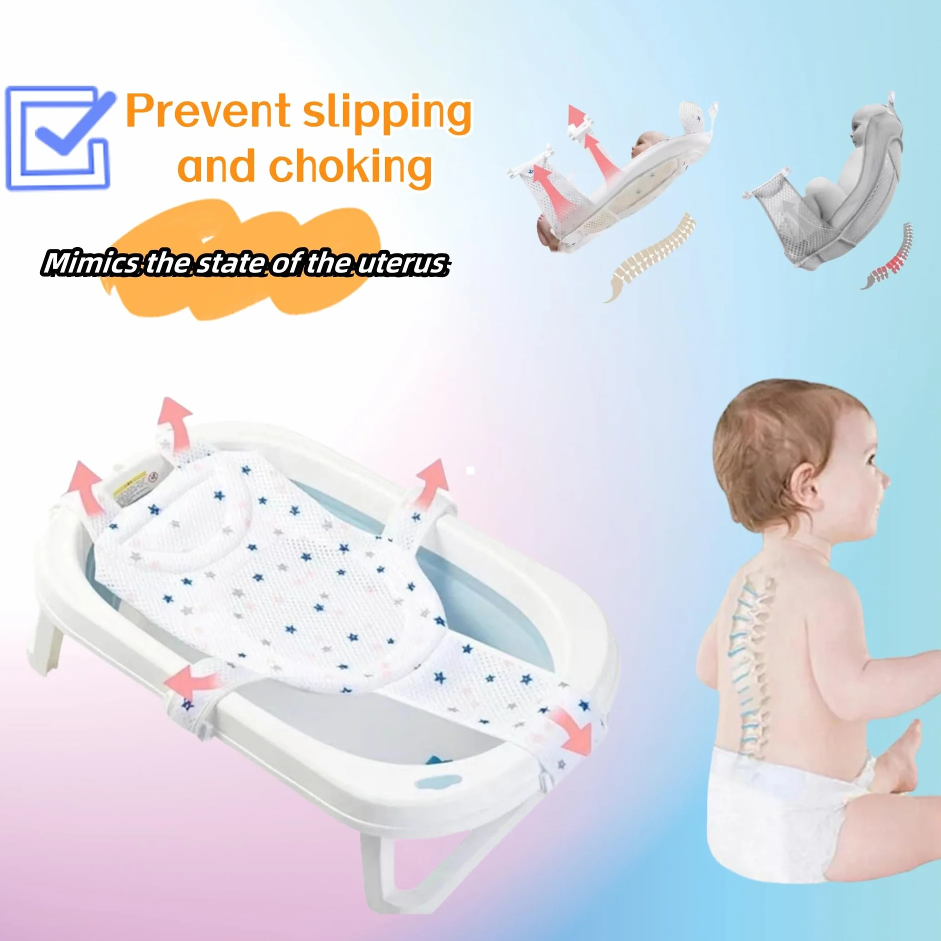 Bagnetto Supporto Sedile Regolabile, Cuscino Neonato, Riduttore Vaschetta, Tappetino da Bagno, Rete Sedile Inserto, Cuscino Supporto Antiscivolo
