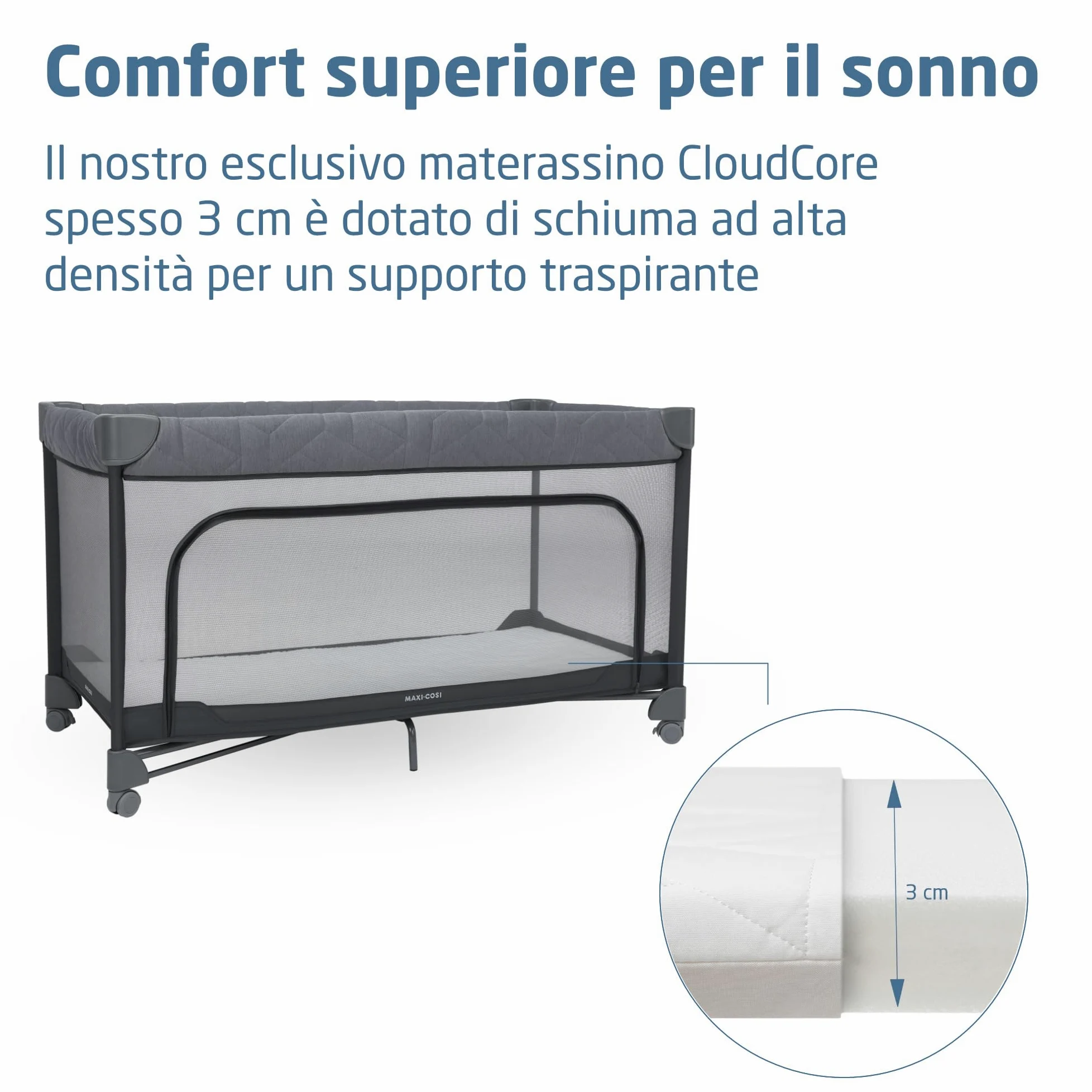 Maxi-Cosi Merlin, 2 in 1 Culla da Campeggio Neonato & Area Giochi, 0-4 Anni, 0-18 kg, Lettino da Viaggio Bambini, Chiusura in 1 Secondo, Materasso 120x60 cm, Finestra Laterale, Elegance Graphite