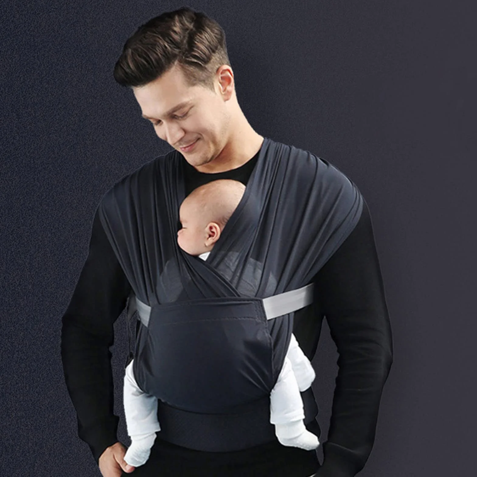 SONARIN Traspirante Fascia Porta Bebè,Portabebè Ergonomica Elastica Porta Bambino Portantina Bebè Marsupio Portabebè Neonati Leggera Portatile per Neonati Bambini fino a 15 kg(Nero)