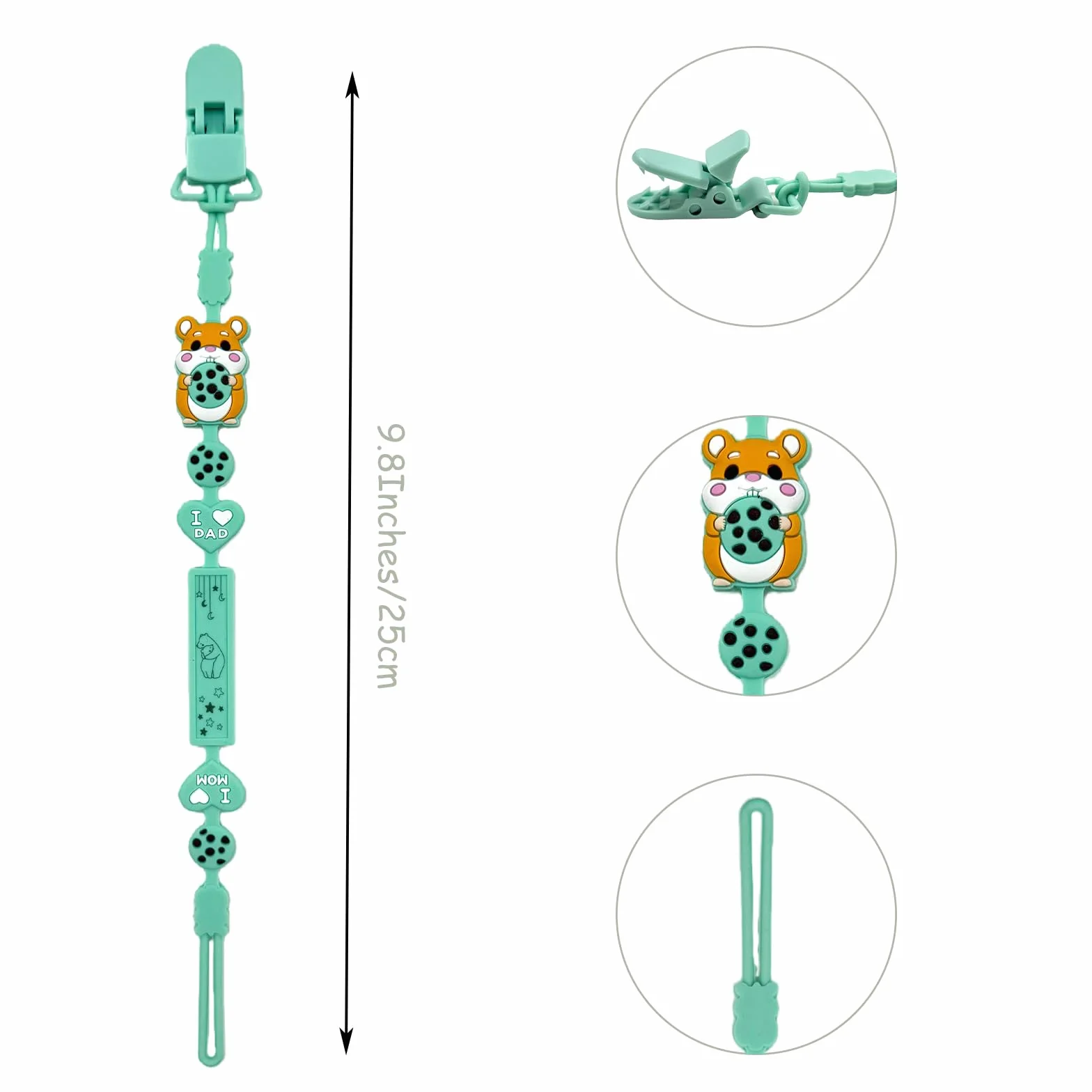 Catenella portaciuccio in silicone, 2 in 1 e design monoblocco, per neonati e ragazzi, senza BPA, confezione da 3 pezzi