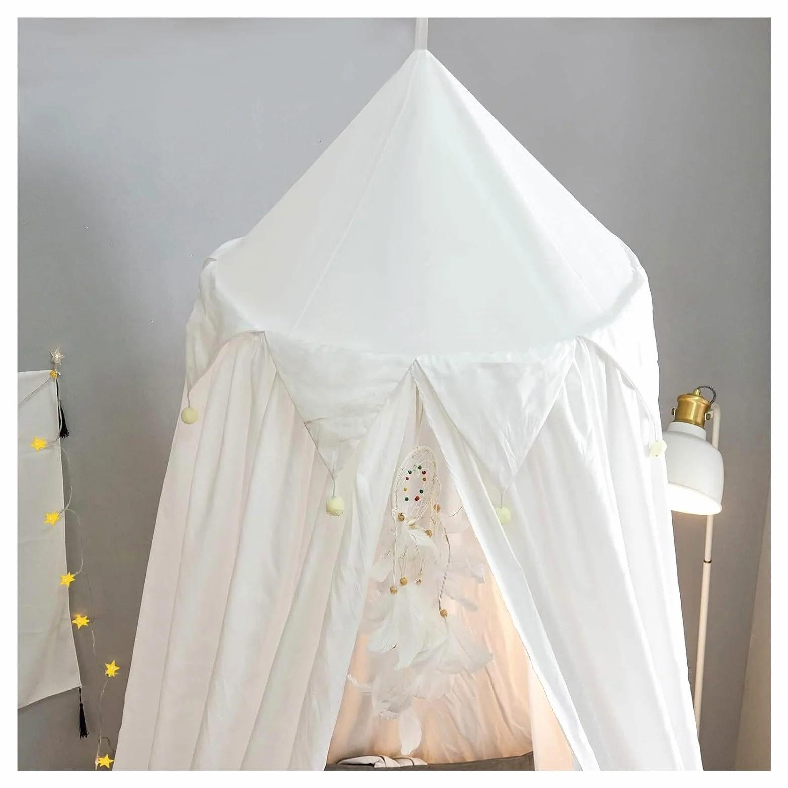 Tenda da Letto, Baldacchino da Letto, baldacchino sospeso a Cupola Rotonda for mazzetta for Bambini Arredamento della Camera for Angolo di Lettura Castello Gioco for Interni ed Esterni(White)