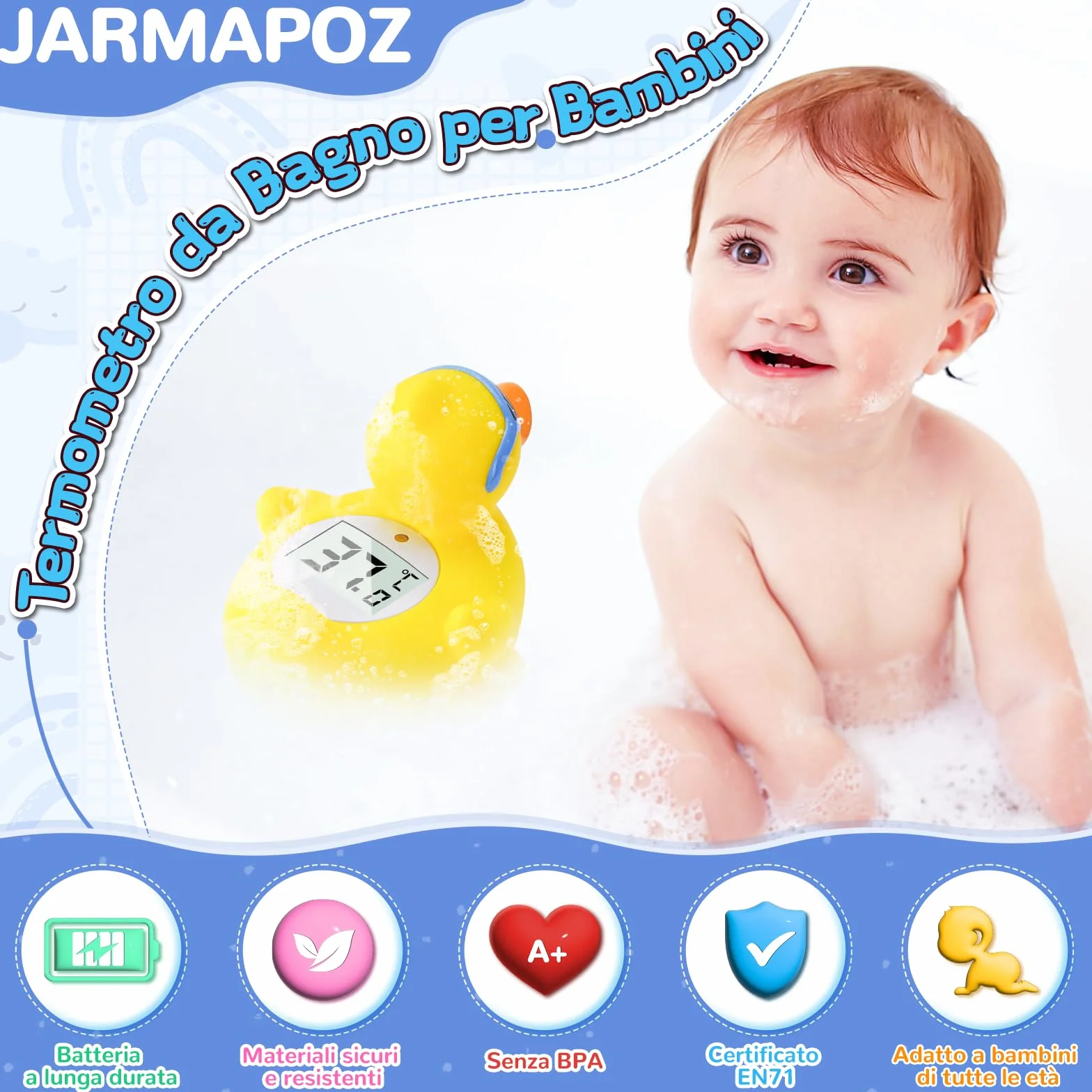 Termometro da Bagno per Bambini, Convertibile tra ℉ e ℃, Termometro di Sicurezza per Neonati e per la Temperatura della Stanza, Giocattolo Galleggiante Sicuro per Vasca da Bagno