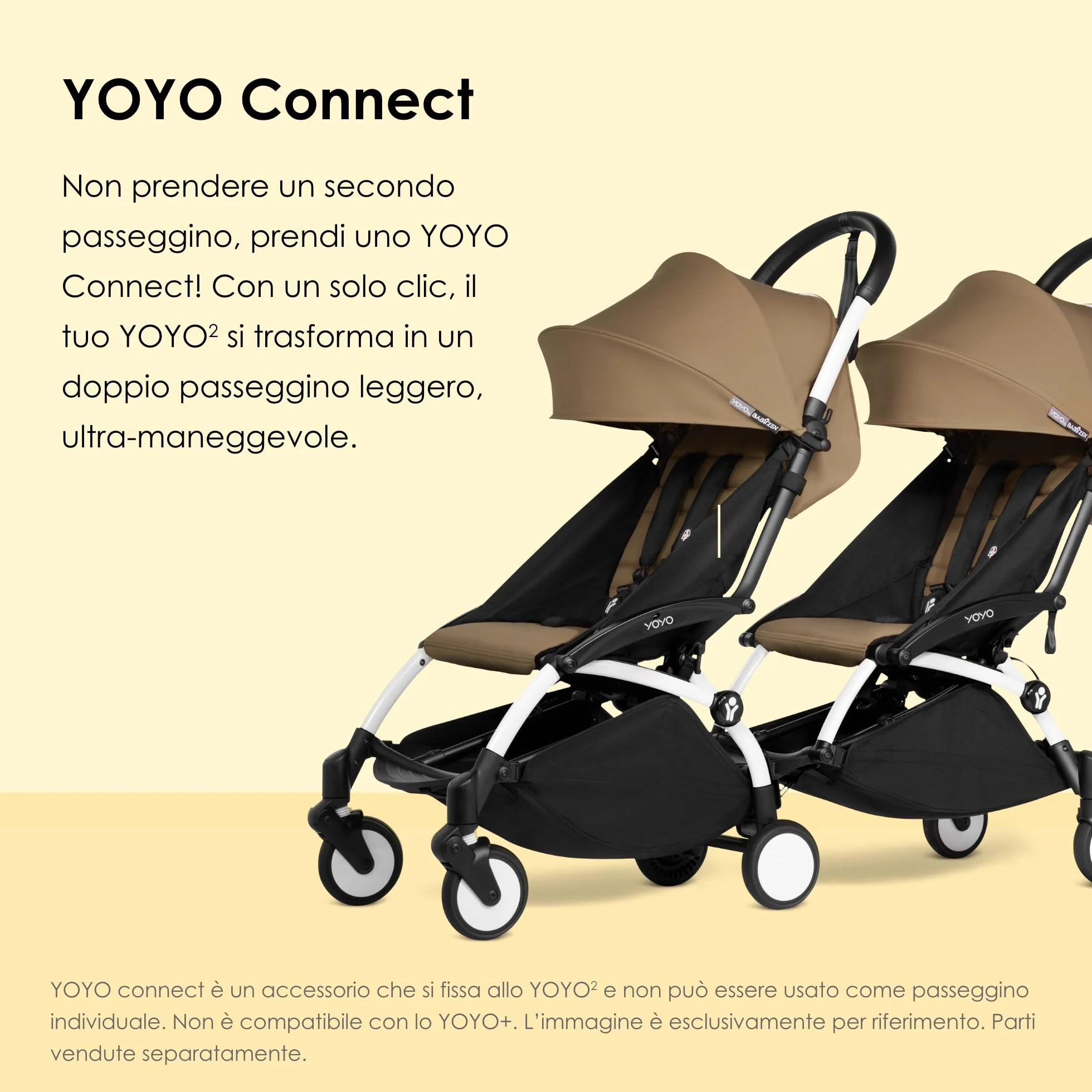 BABYZEN YOYO Connect, Bianco - Trasforma il tuo passeggino YOYO2 in un passeggino doppio - Compatto e maneggevole
