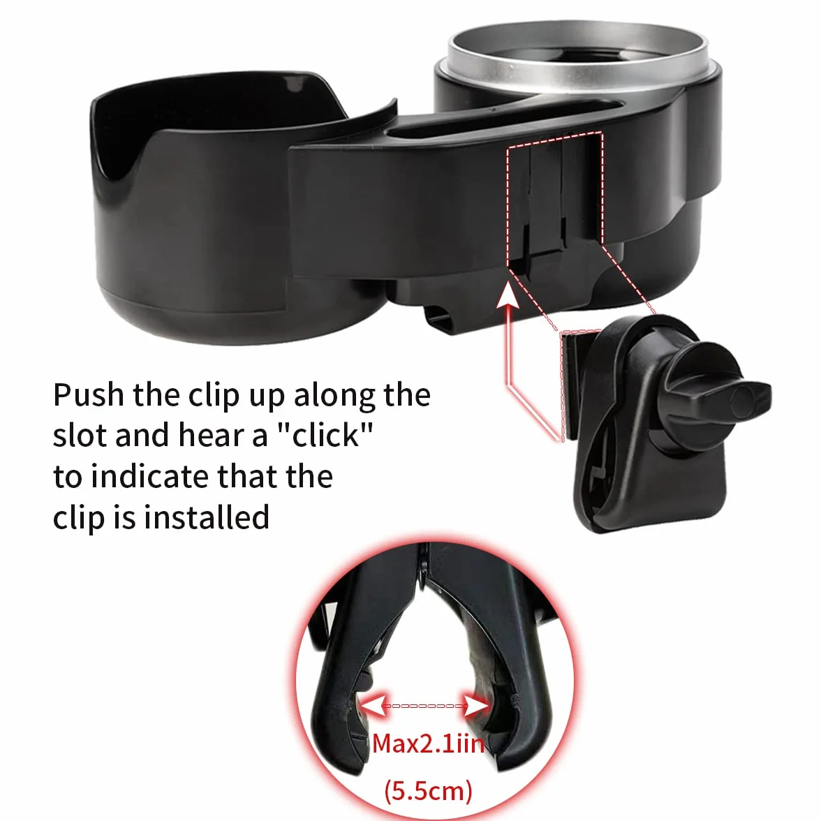 Portabicchieri per Passeggino,3 in 1 Vassoio per La Merenda Del Passeggino,Con 2 Ganci Per Passeggino e 1 Scatola Per La Raccolta di Snack Individuali，Con Supporto Per Telefono Cellulare