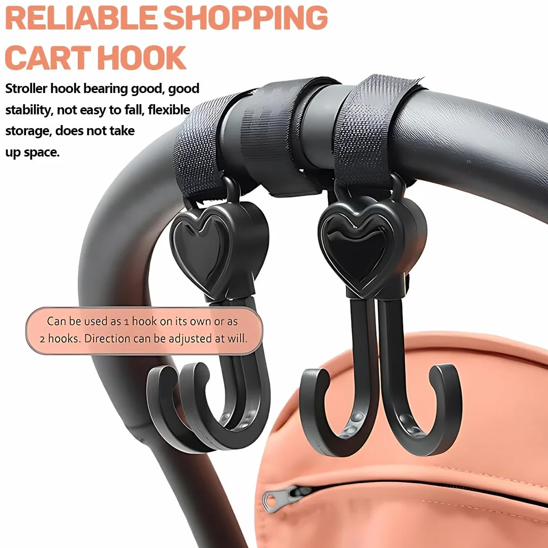 2 Pezzi Ganci Passeggino Gancio Per Passeggino A Forma Di Cuore Con Chiusura Per Borsa Fasciatoio Borse Borse Sospese Zaini Portafogli Accessori Per Passeggini Vestibilità Universale