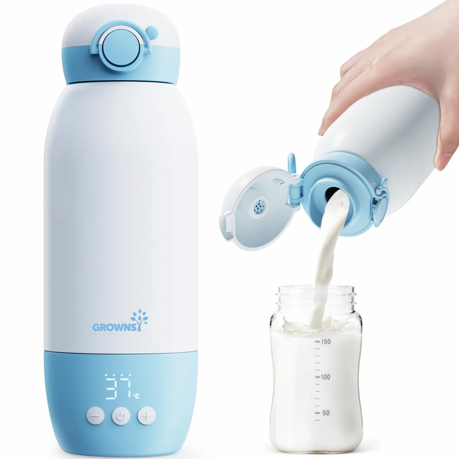 GROWNSY Scaldabiberon Portatile da Viaggio Scalda Biberon Elettrico Senza Fili con Riscaldamento Rapido per Latte Materno e Formula Batteria 10000mAh Capacità 600mL e Controllo della Temperatura